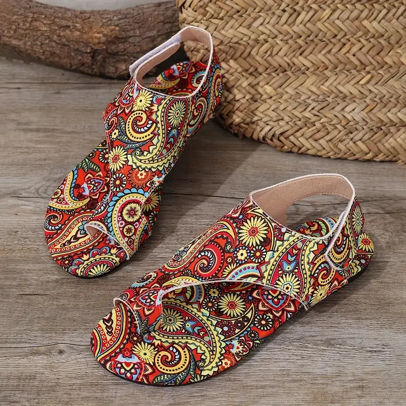 2025 Women Flat Sandals Comfortable Flats Sandals Printed Bohemia Roman Style Shoes for Women Fashion Shoes Sandalias De Mujer