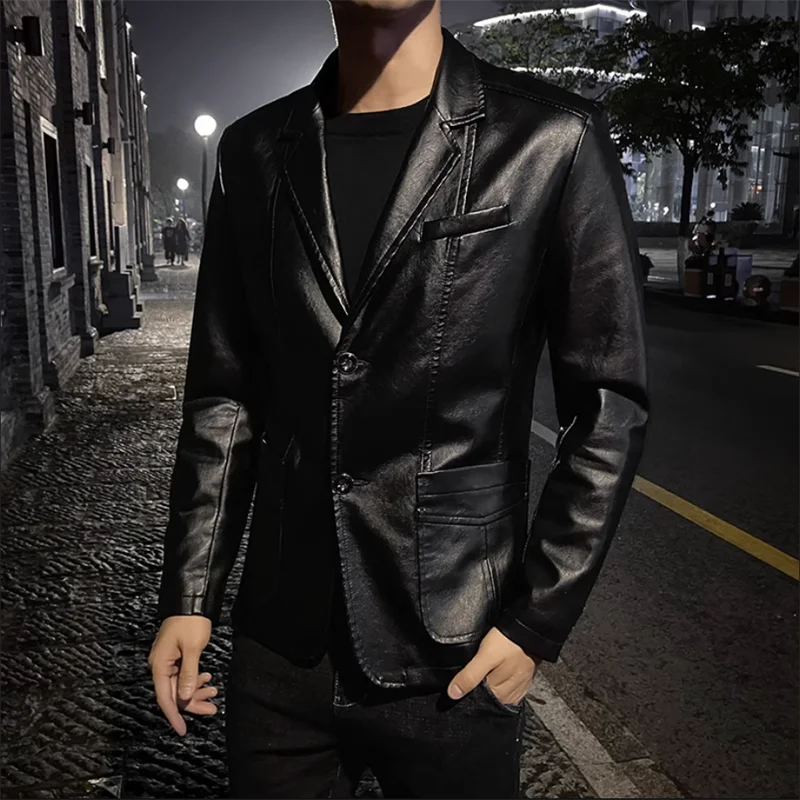 Men's Business Casual Leather Jacket Coats Large Size 5XL Slim Fit