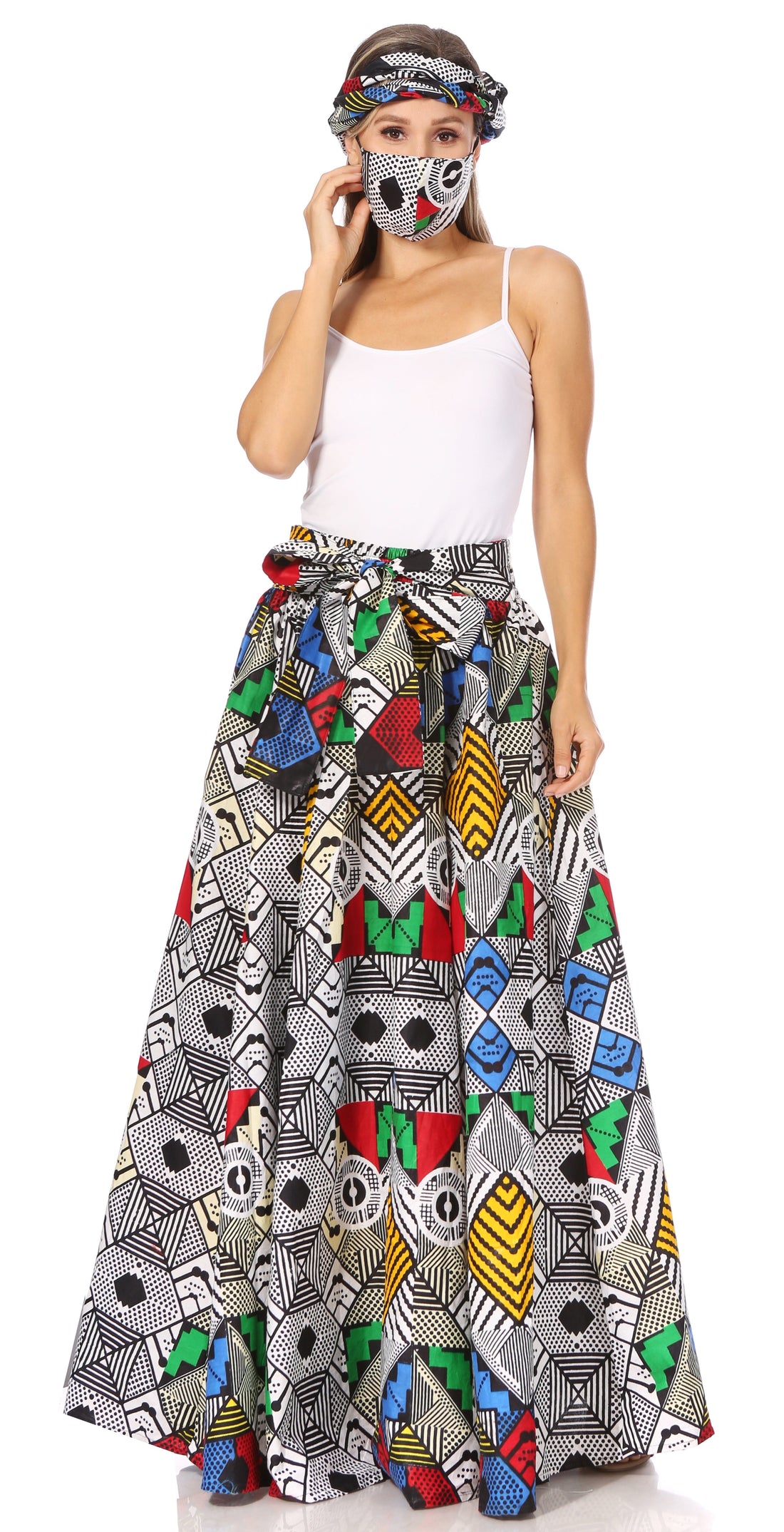 Sakkas Asma's Second Convertible Traditional Wax Print Maxi Skirt with Adjustable Straps - Buy One, Get One 50% Off