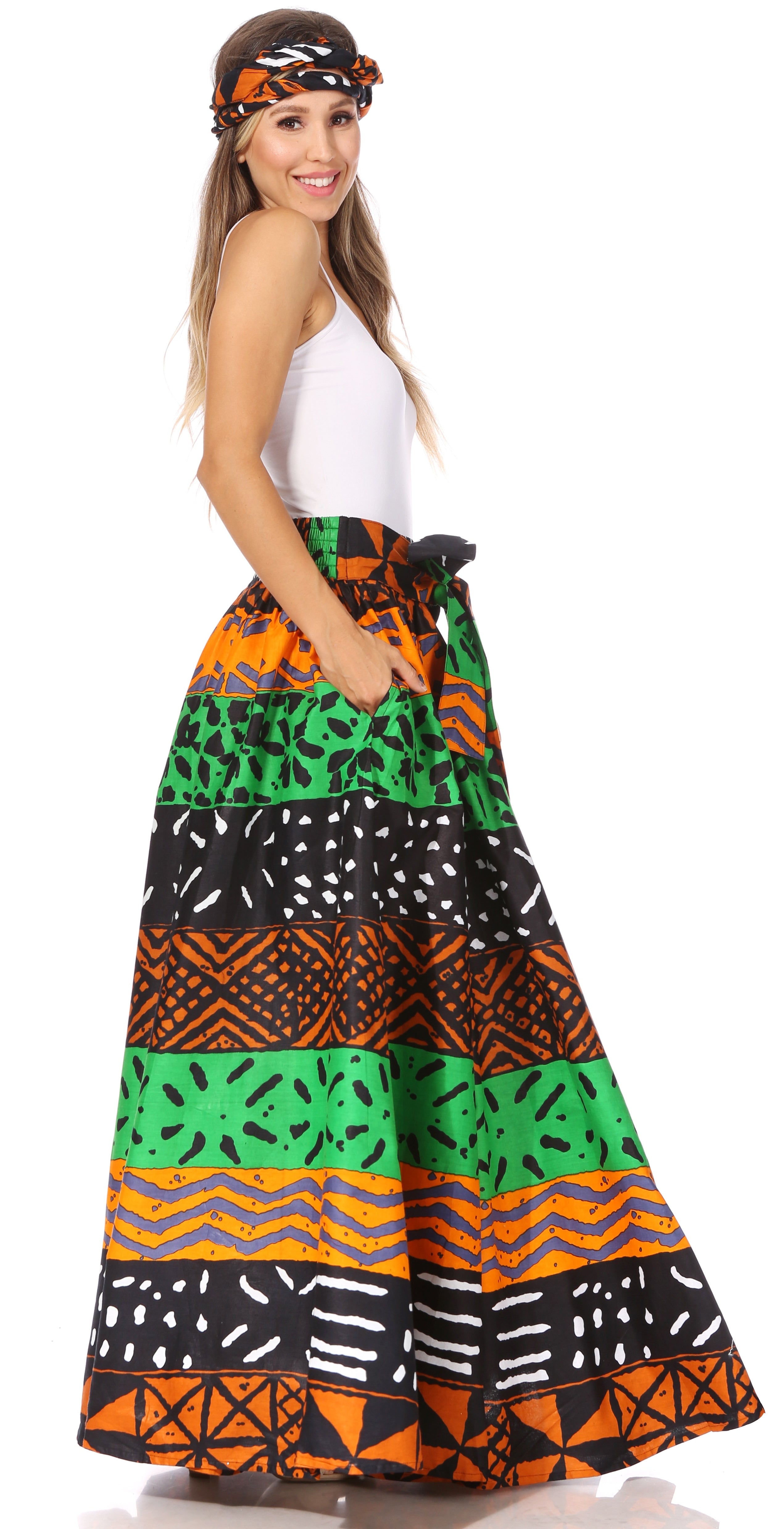 Sakkas Asma's Second Convertible Traditional Wax Print Maxi Skirt with Adjustable Straps - Buy One, Get One 50% Off