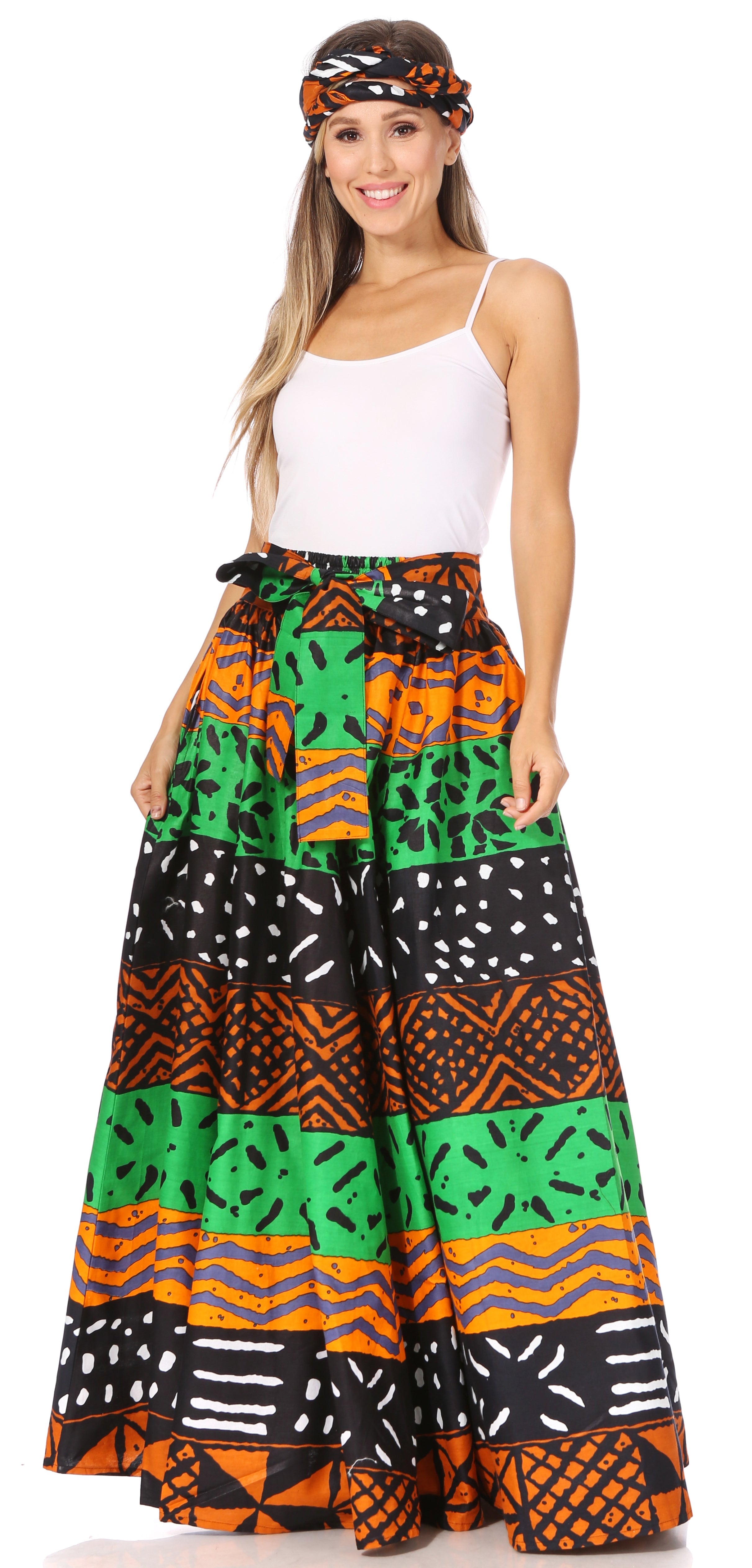 Sakkas Asma's Second Convertible Traditional Wax Print Maxi Skirt with Adjustable Straps - Buy One, Get One 50% Off