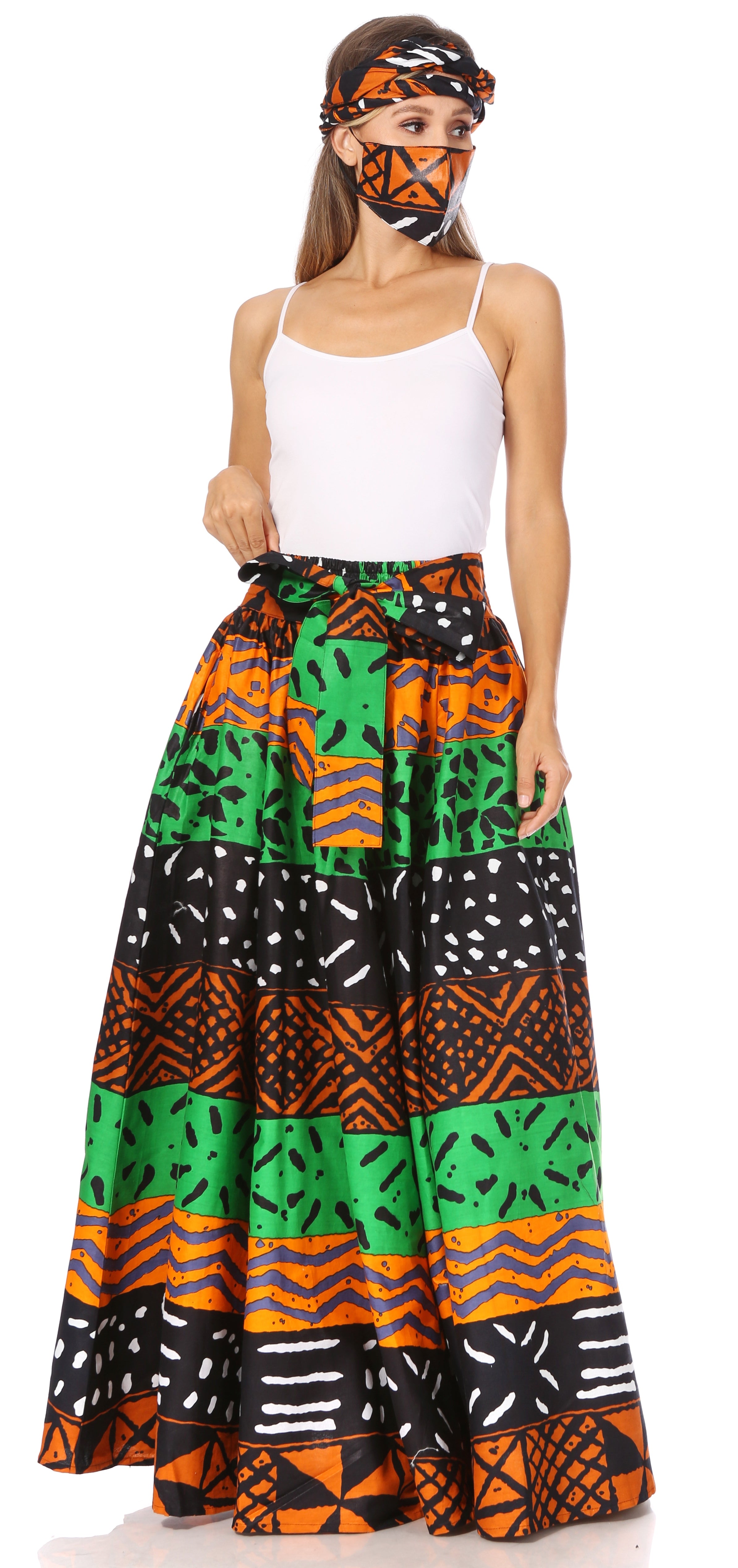 Sakkas Asma's Second Convertible Traditional Wax Print Maxi Skirt with Adjustable Straps - Buy One, Get One 50% Off