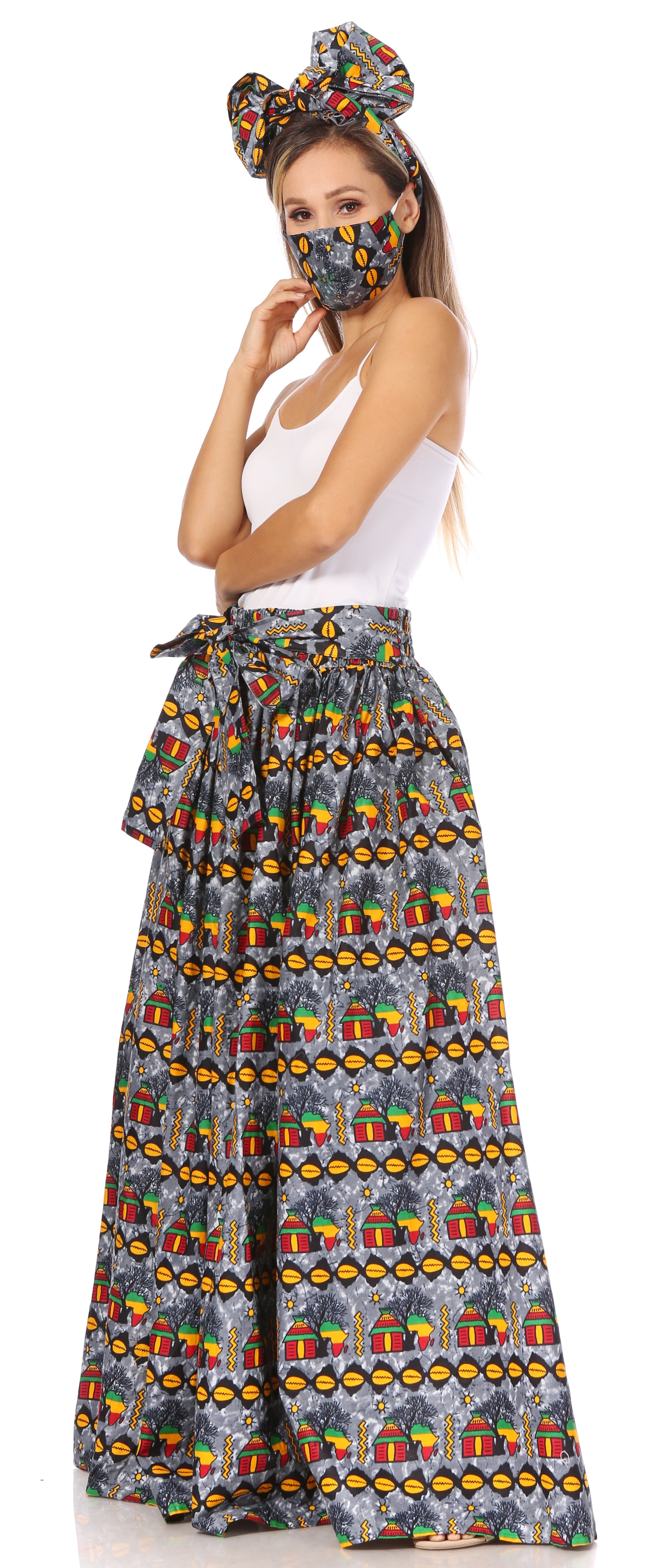 Sakkas Asma's Second Convertible Traditional Wax Print Maxi Skirt with Adjustable Straps - Buy One, Get One 50% Off