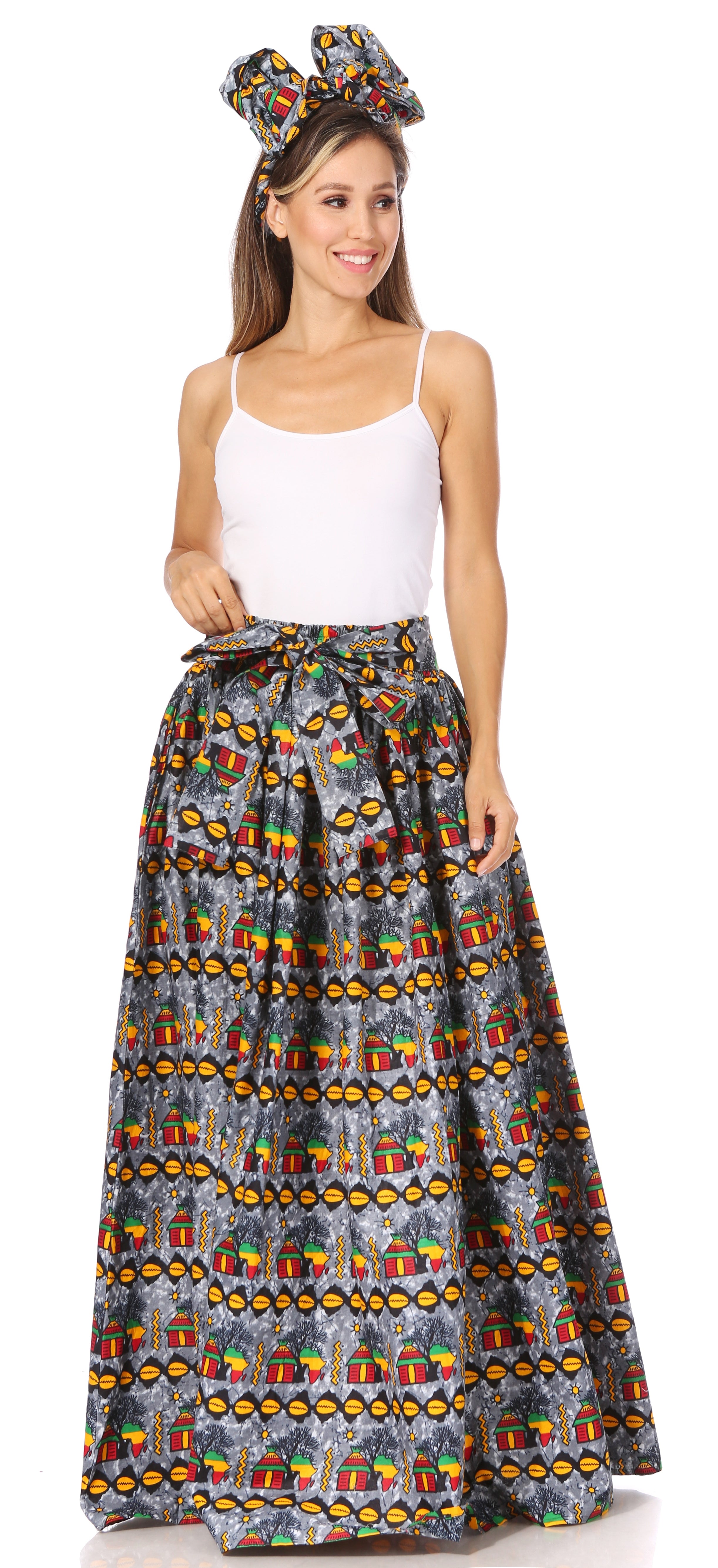 Sakkas Asma's Second Convertible Traditional Wax Print Maxi Skirt with Adjustable Straps - Buy One, Get One 50% Off