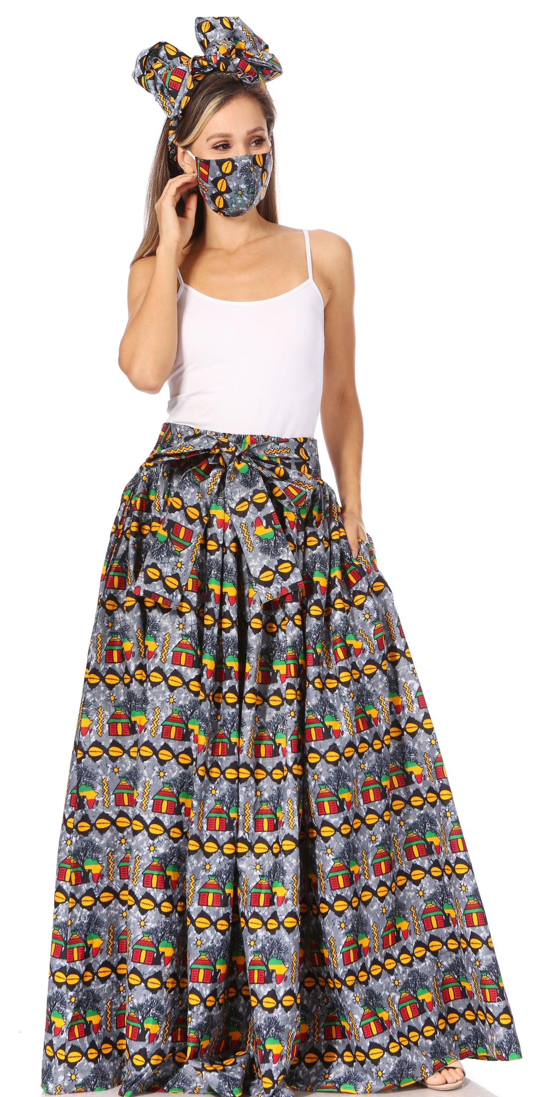 Sakkas Asma's Second Convertible Traditional Wax Print Maxi Skirt with Adjustable Straps - Buy One, Get One 50% Off