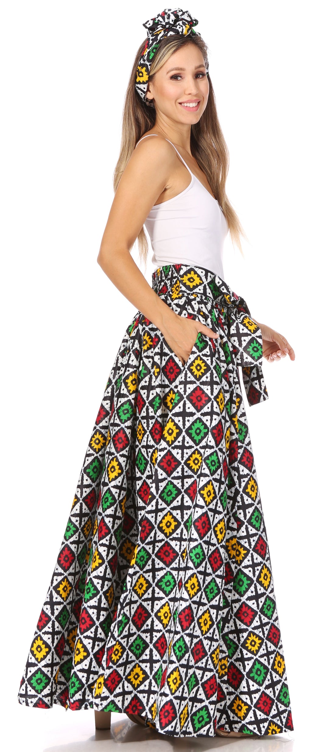 Sakkas Asma's Second Convertible Traditional Wax Print Maxi Skirt with Adjustable Straps - Buy One, Get One 50% Off
