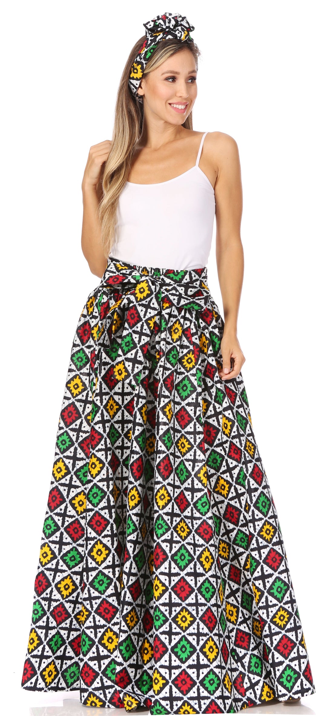 Sakkas Asma's Second Convertible Traditional Wax Print Maxi Skirt with Adjustable Straps - Buy One, Get One 50% Off