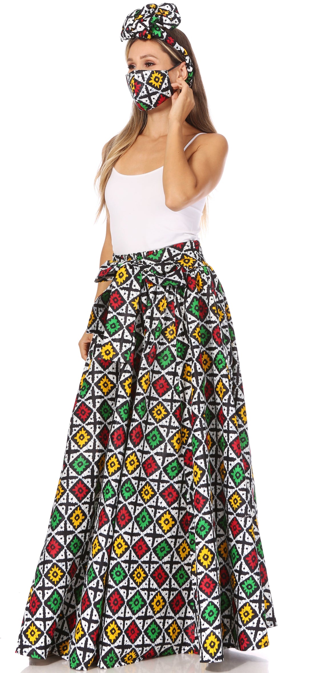 Sakkas Asma's Second Convertible Traditional Wax Print Maxi Skirt with Adjustable Straps - Buy One, Get One 50% Off