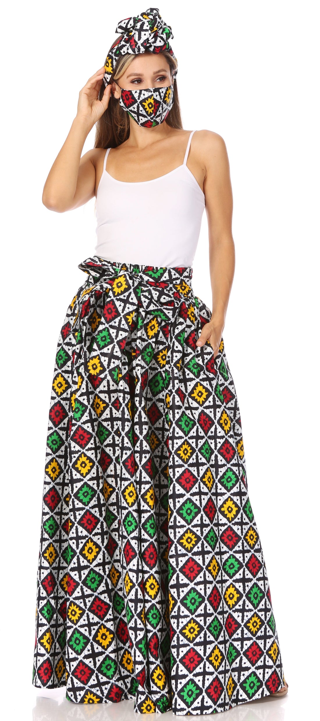 Sakkas Asma's Second Convertible Traditional Wax Print Maxi Skirt with Adjustable Straps - Buy One, Get One 50% Off