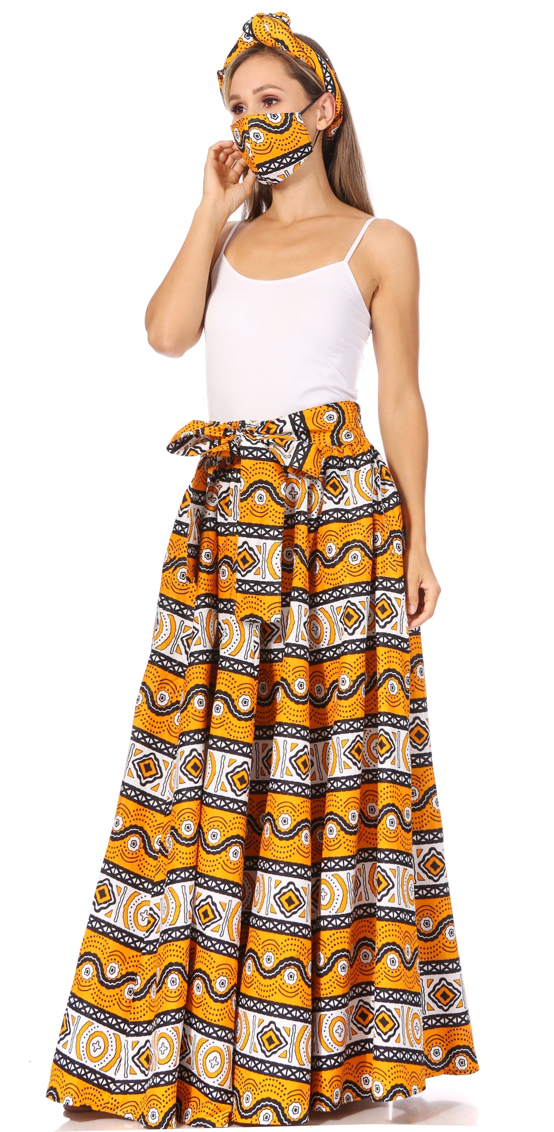 Sakkas Asma's Second Convertible Traditional Wax Print Maxi Skirt with Adjustable Straps - Buy One, Get One 50% Off