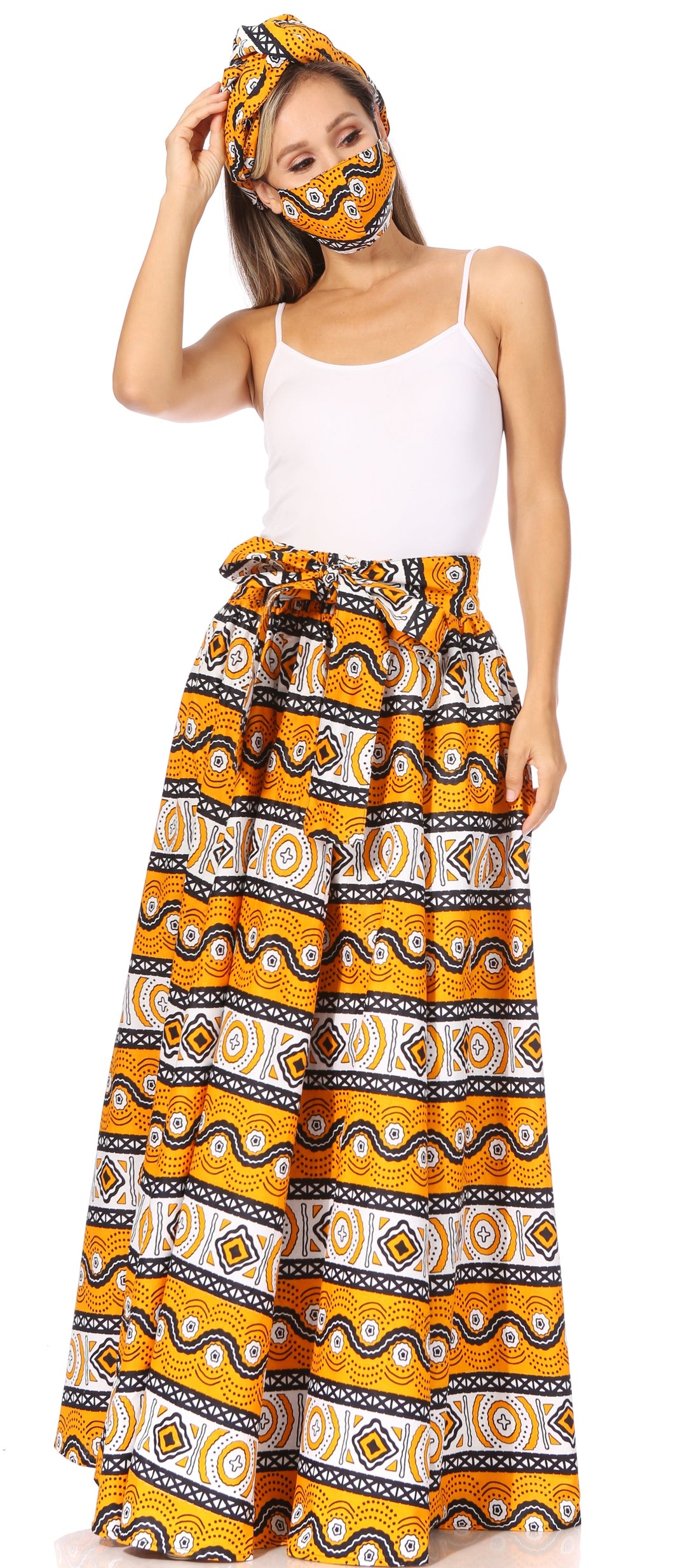 Sakkas Asma's Second Convertible Traditional Wax Print Maxi Skirt with Adjustable Straps - Buy One, Get One 50% Off