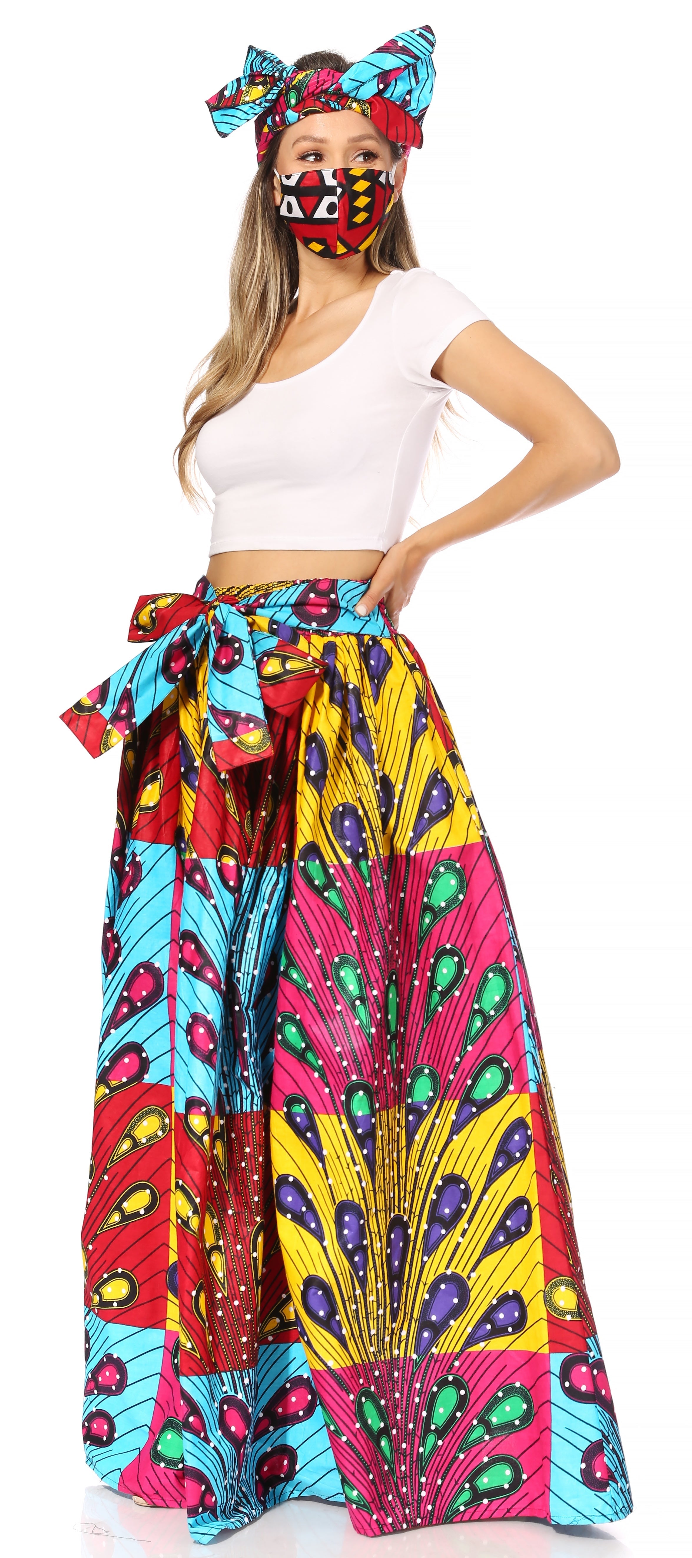 Sakkas Asma's Second Convertible Traditional Wax Print Maxi Skirt with Adjustable Straps - Buy One, Get One 50% Off