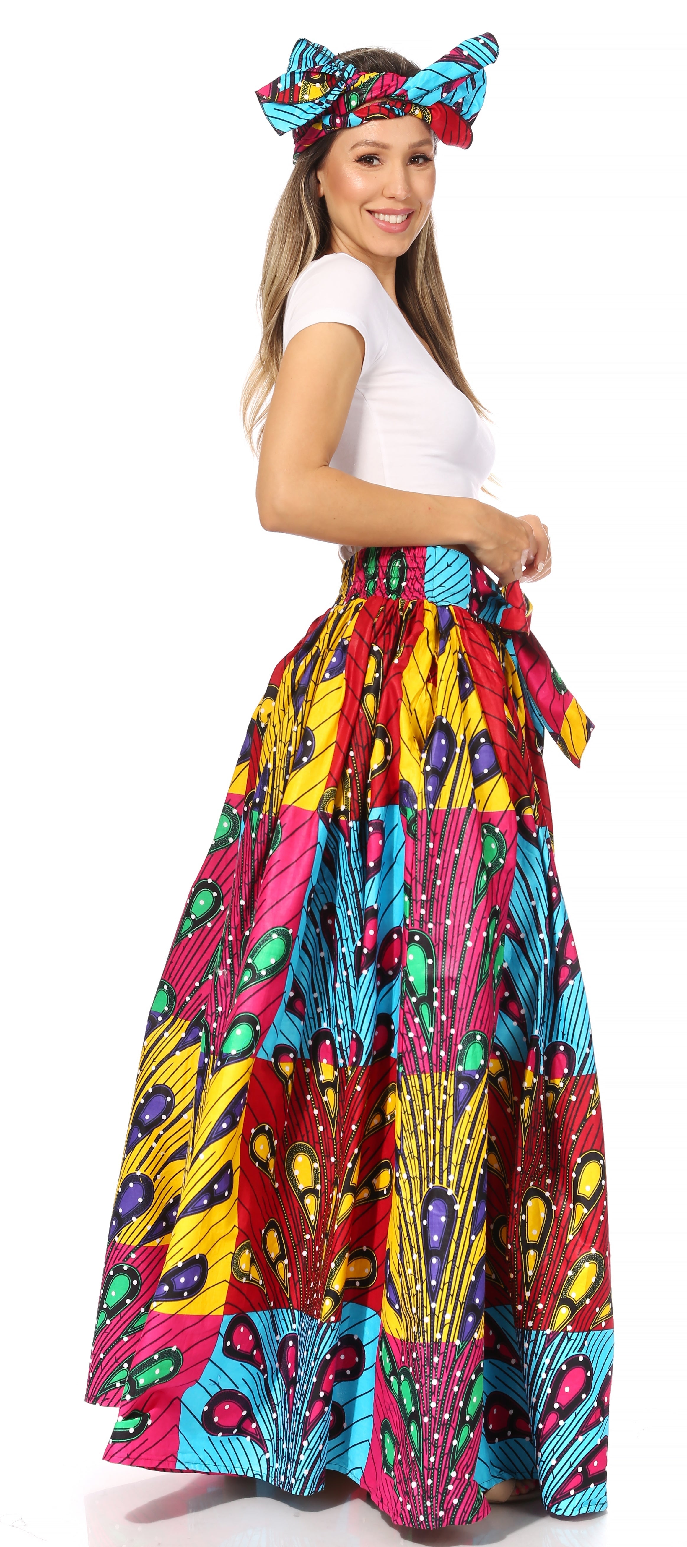 Sakkas Asma's Second Convertible Traditional Wax Print Maxi Skirt with Adjustable Straps - Buy One, Get One 50% Off