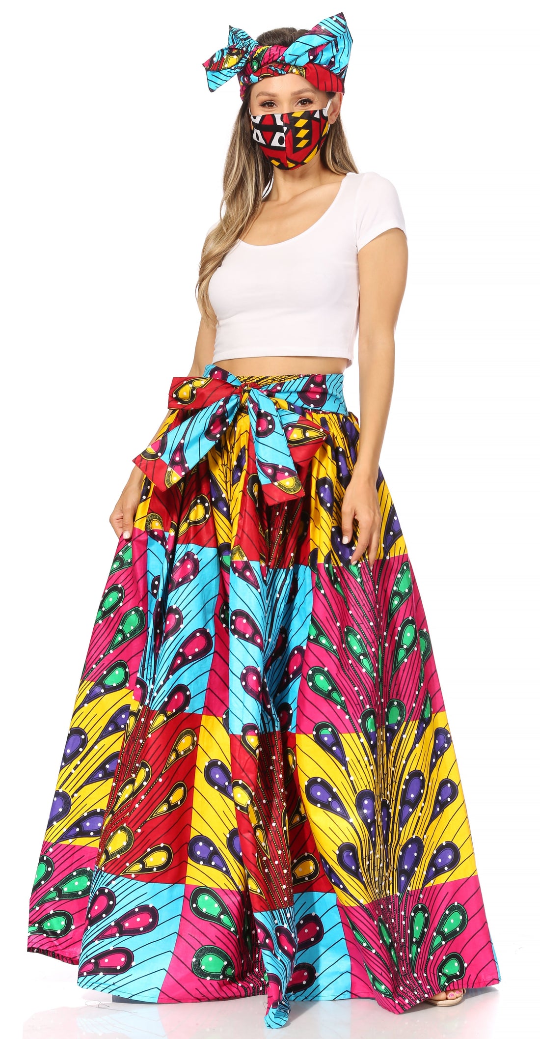 Sakkas Asma's Second Convertible Traditional Wax Print Maxi Skirt with Adjustable Straps - Buy One, Get One 50% Off