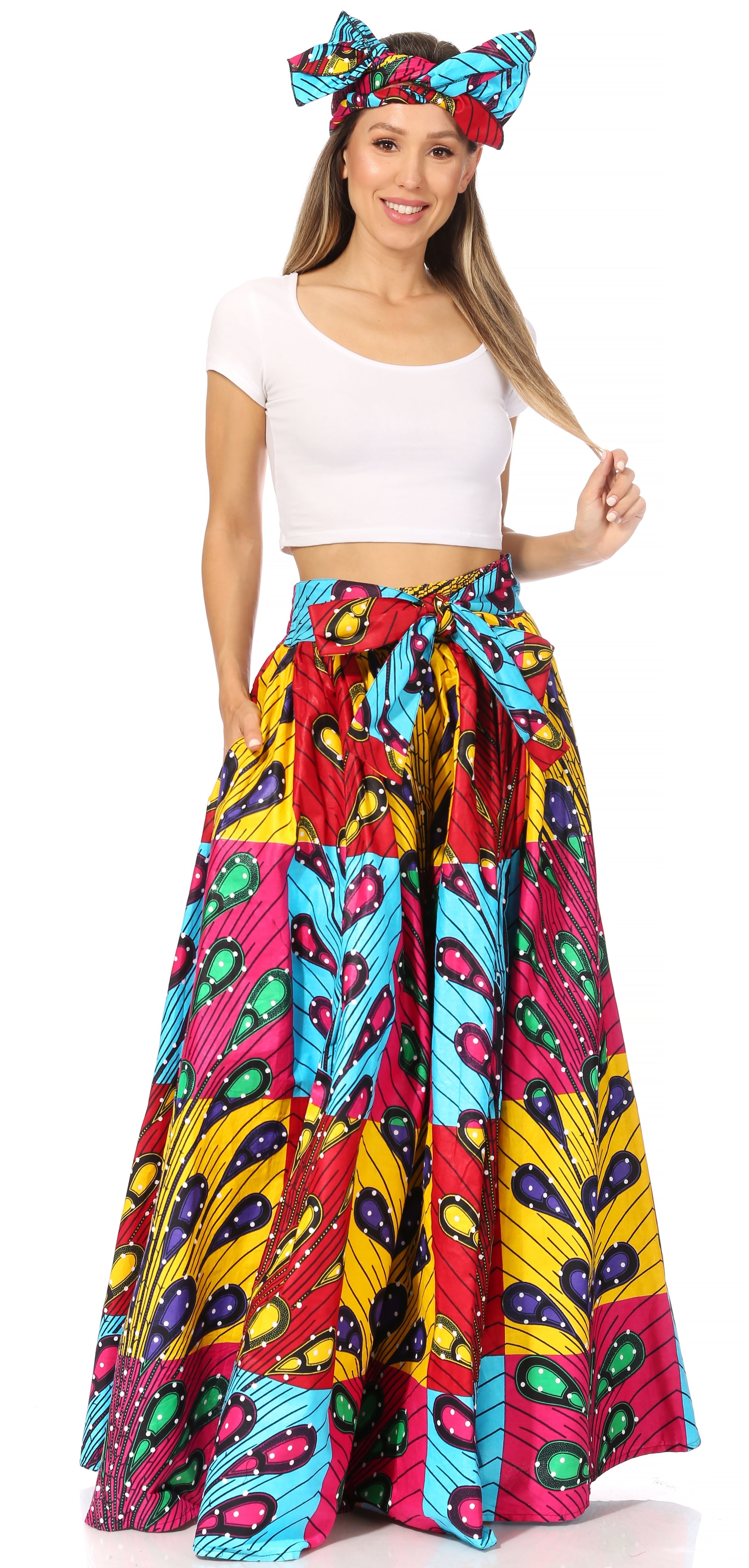 Sakkas Asma's Second Convertible Traditional Wax Print Maxi Skirt with Adjustable Straps - Buy One, Get One 50% Off