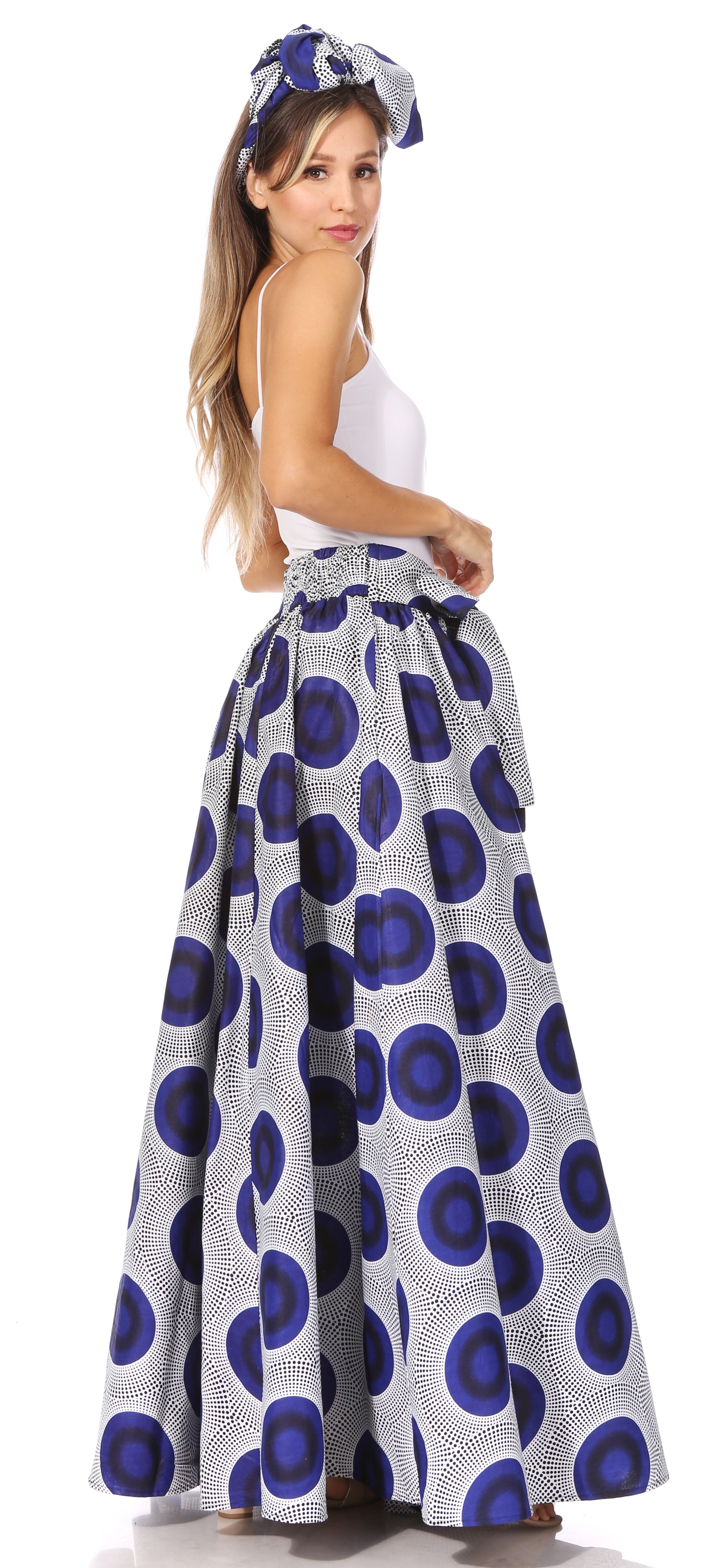 Sakkas Asma's Second Convertible Traditional Wax Print Maxi Skirt with Adjustable Straps - Buy One, Get One 50% Off