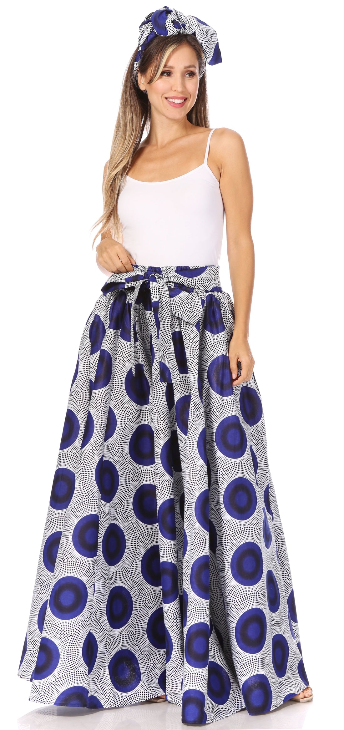 Sakkas Asma's Second Convertible Traditional Wax Print Maxi Skirt with Adjustable Straps - Buy One, Get One 50% Off