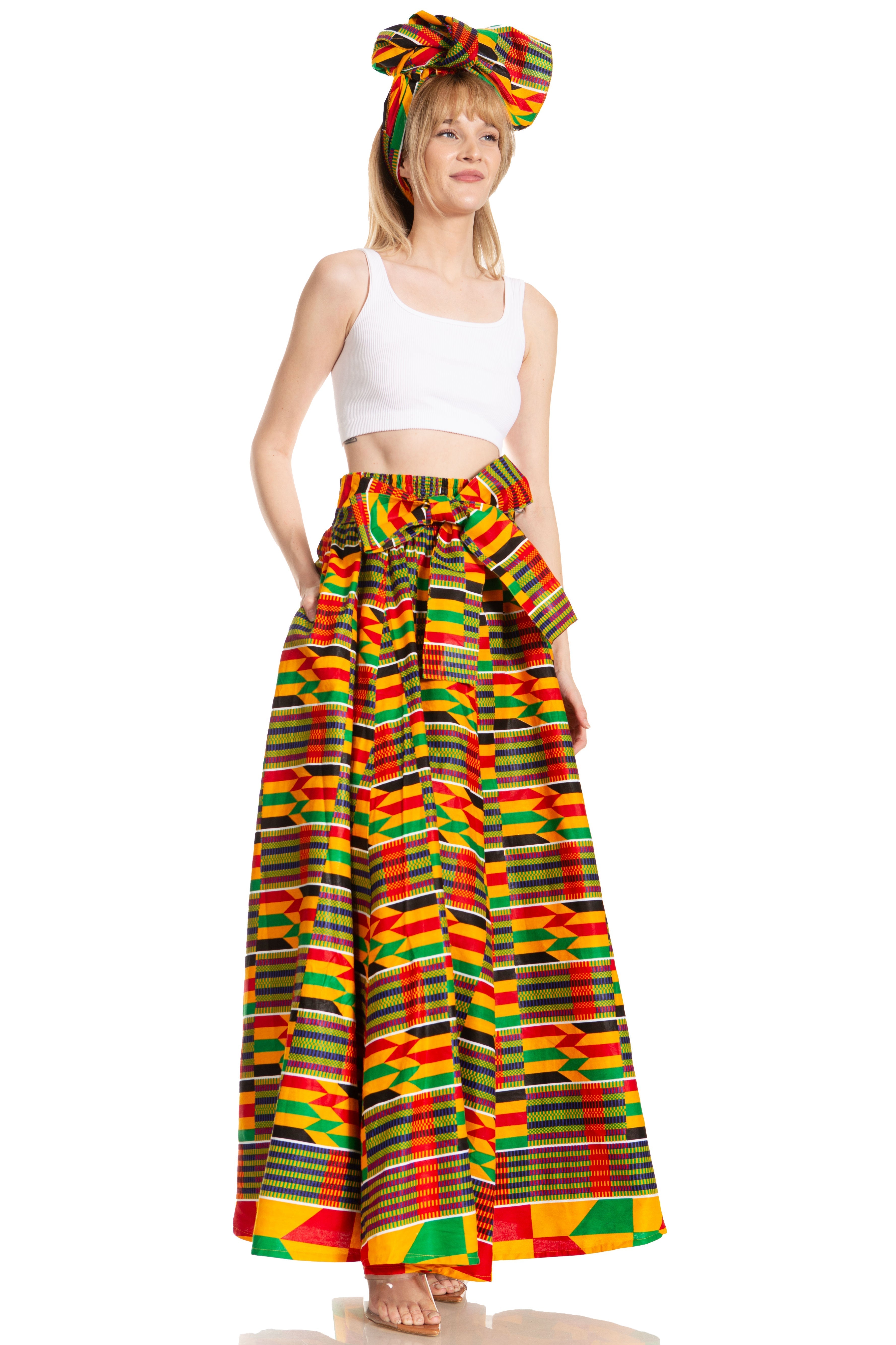 Sakkas Asma's Second Convertible Traditional Wax Print Maxi Skirt with Adjustable Straps - Buy One, Get One 50% Off