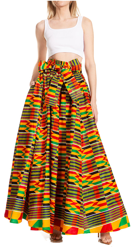 Sakkas Asma's Second Convertible Traditional Wax Print Maxi Skirt with Adjustable Straps - Buy One, Get One 50% Off