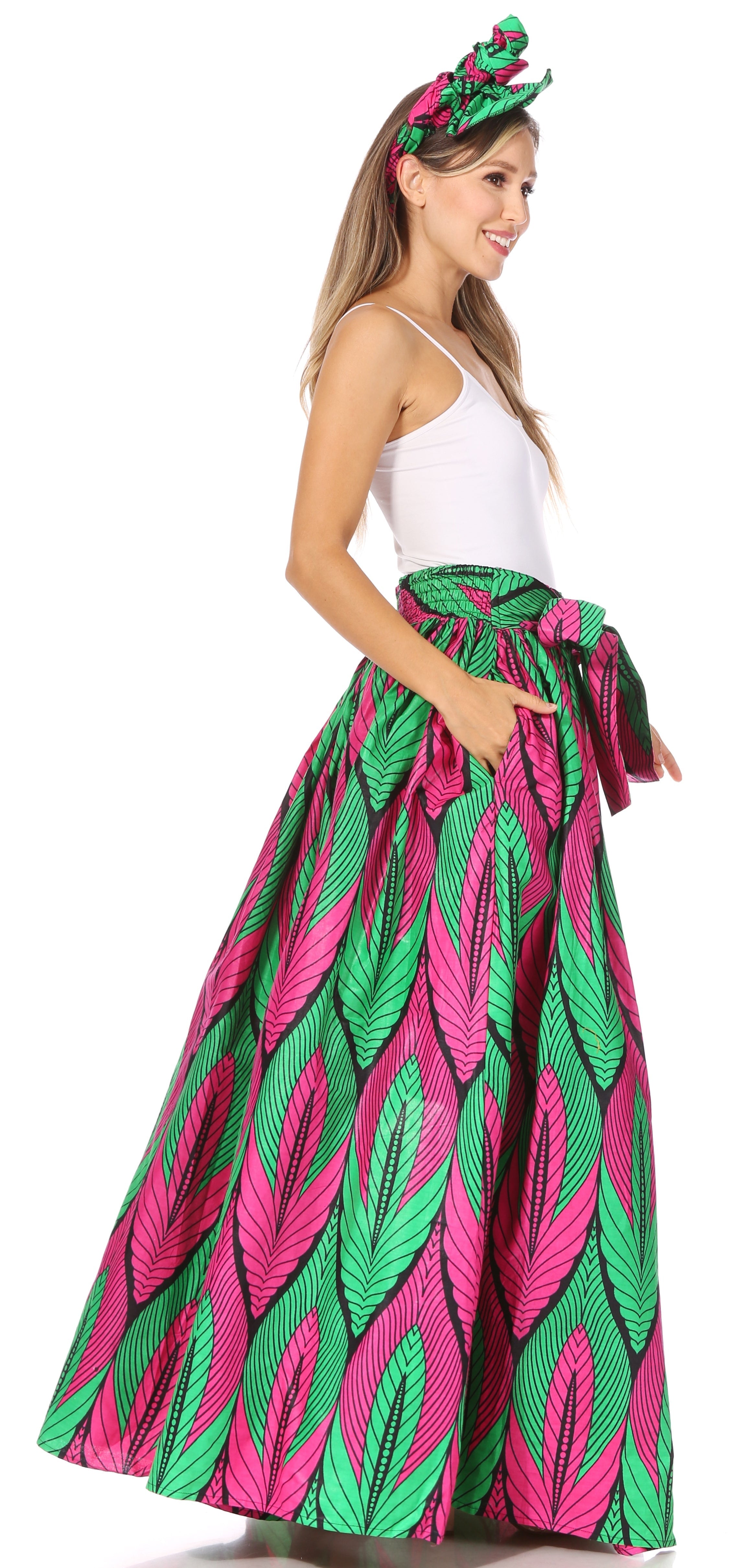 Sakkas Asma's Second Convertible Traditional Wax Print Maxi Skirt with Adjustable Straps - Buy One, Get One 50% Off