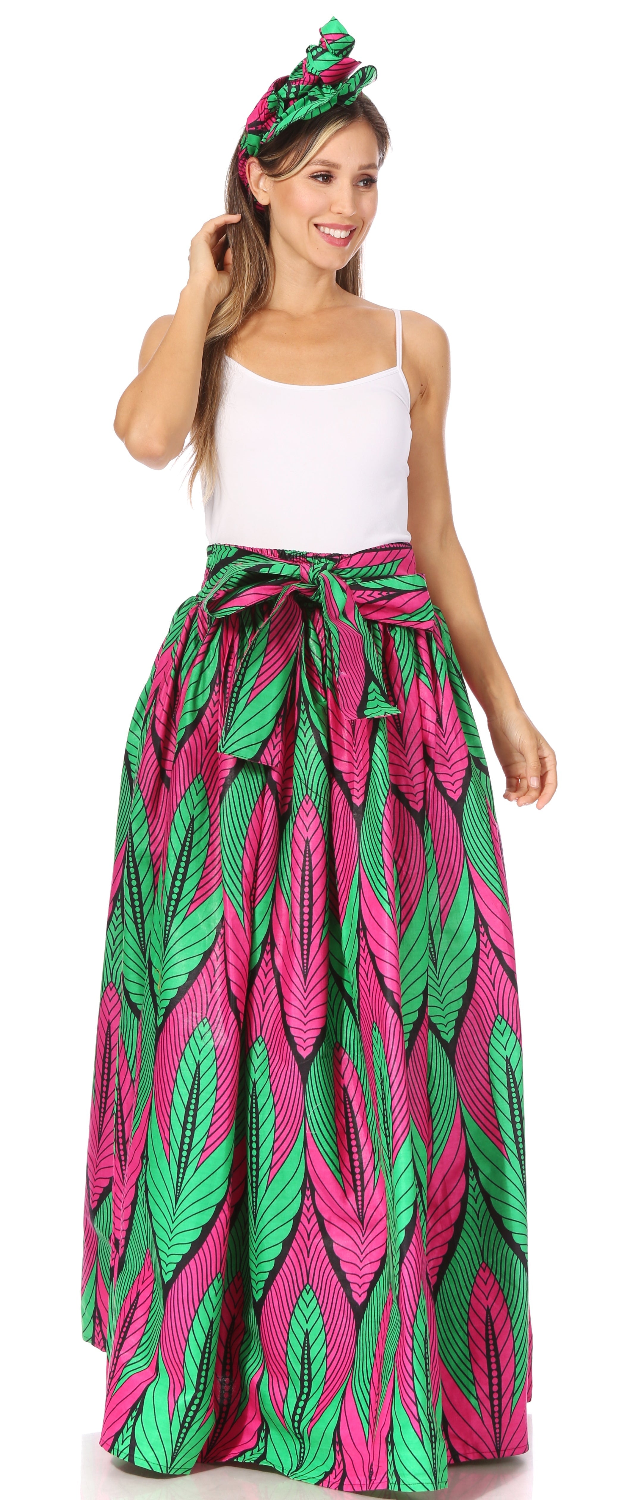 Sakkas Asma's Second Convertible Traditional Wax Print Maxi Skirt with Adjustable Straps - Buy One, Get One 50% Off
