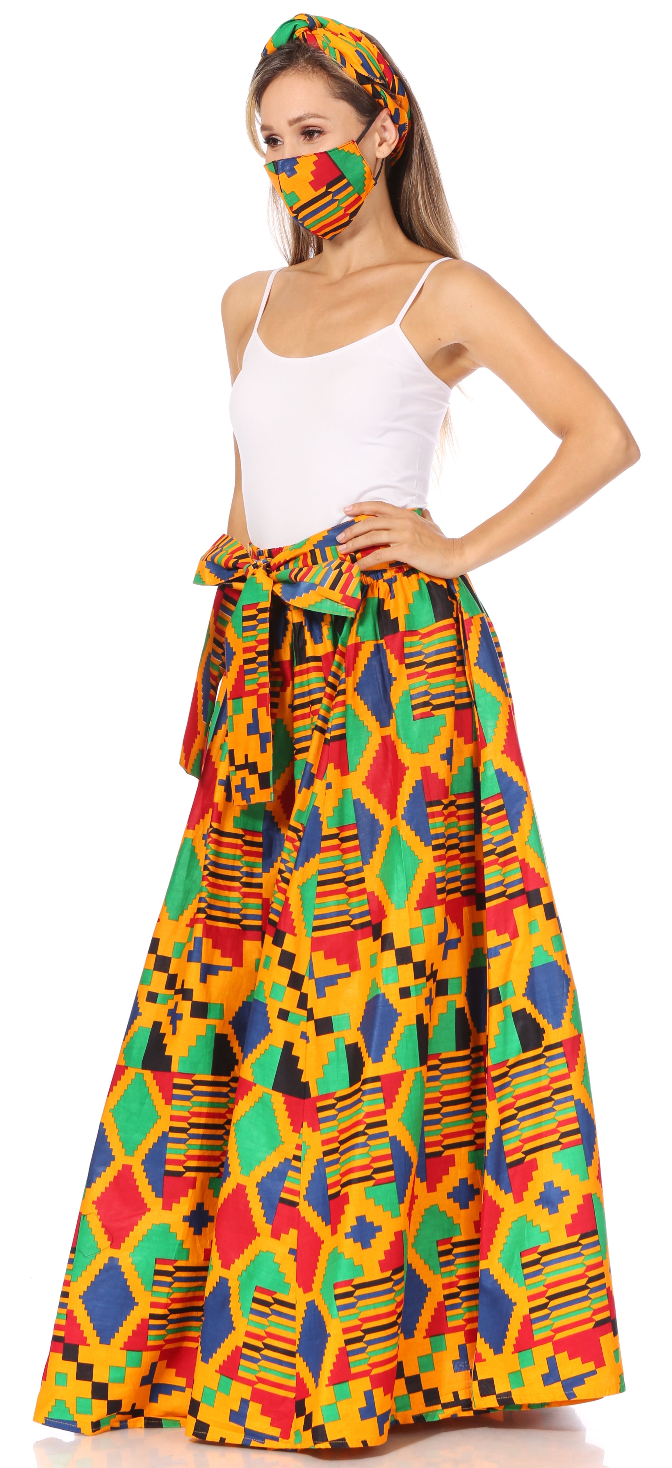 Sakkas Asma's Second Convertible Traditional Wax Print Maxi Skirt with Adjustable Straps - Buy One, Get One 50% Off