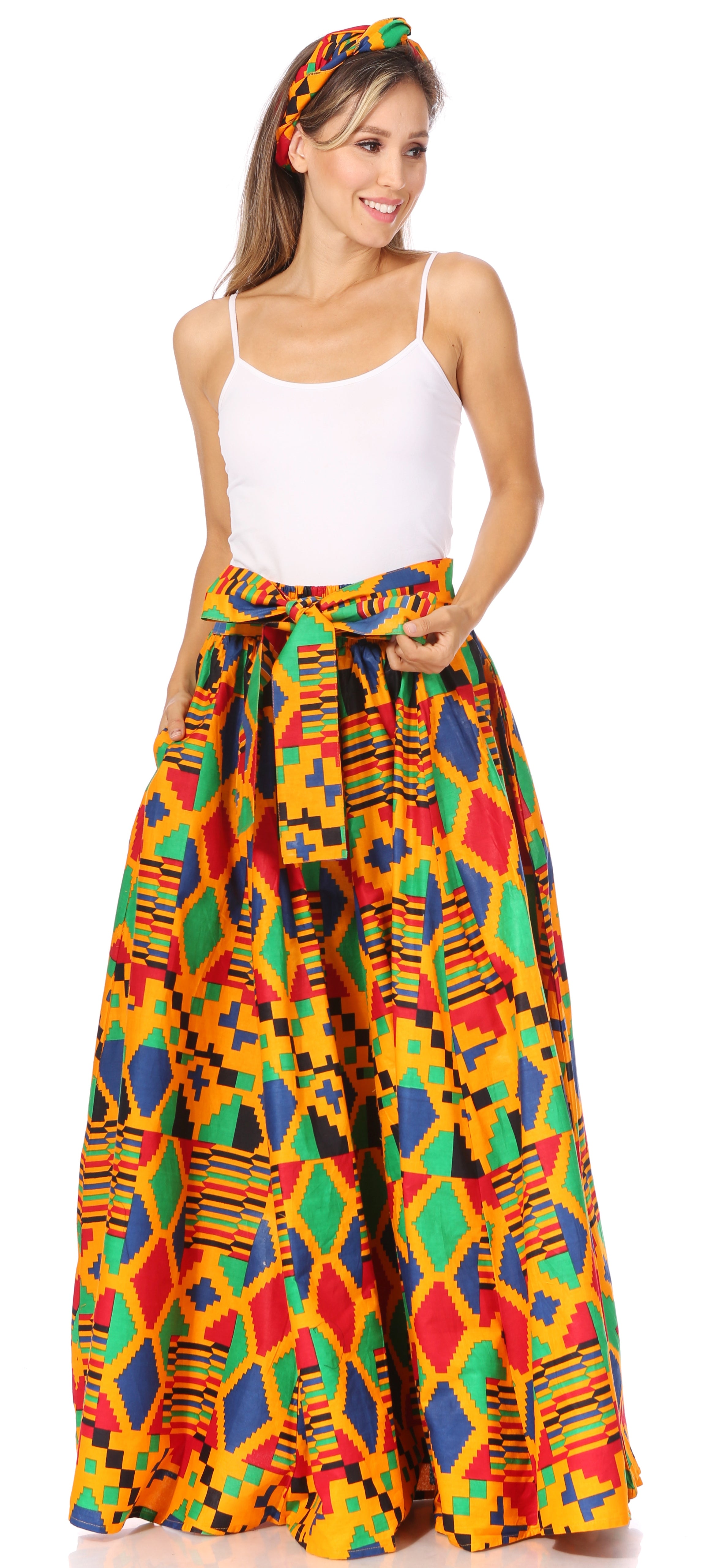 Sakkas Asma's Second Convertible Traditional Wax Print Maxi Skirt with Adjustable Straps - Buy One, Get One 50% Off
