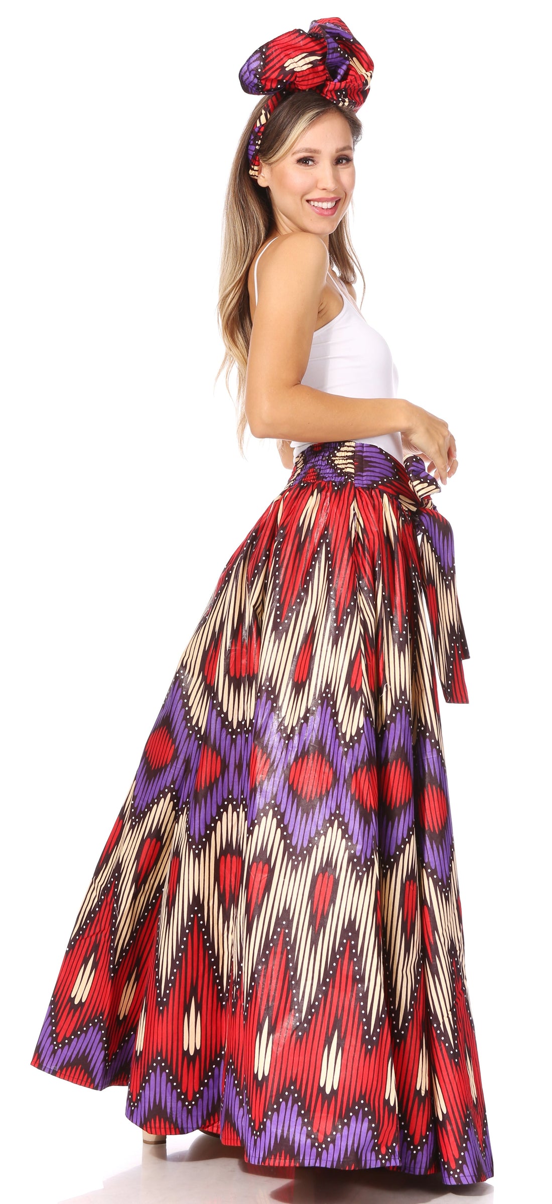 Sakkas Asma's Second Convertible Traditional Wax Print Maxi Skirt with Adjustable Straps - Buy One, Get One 50% Off