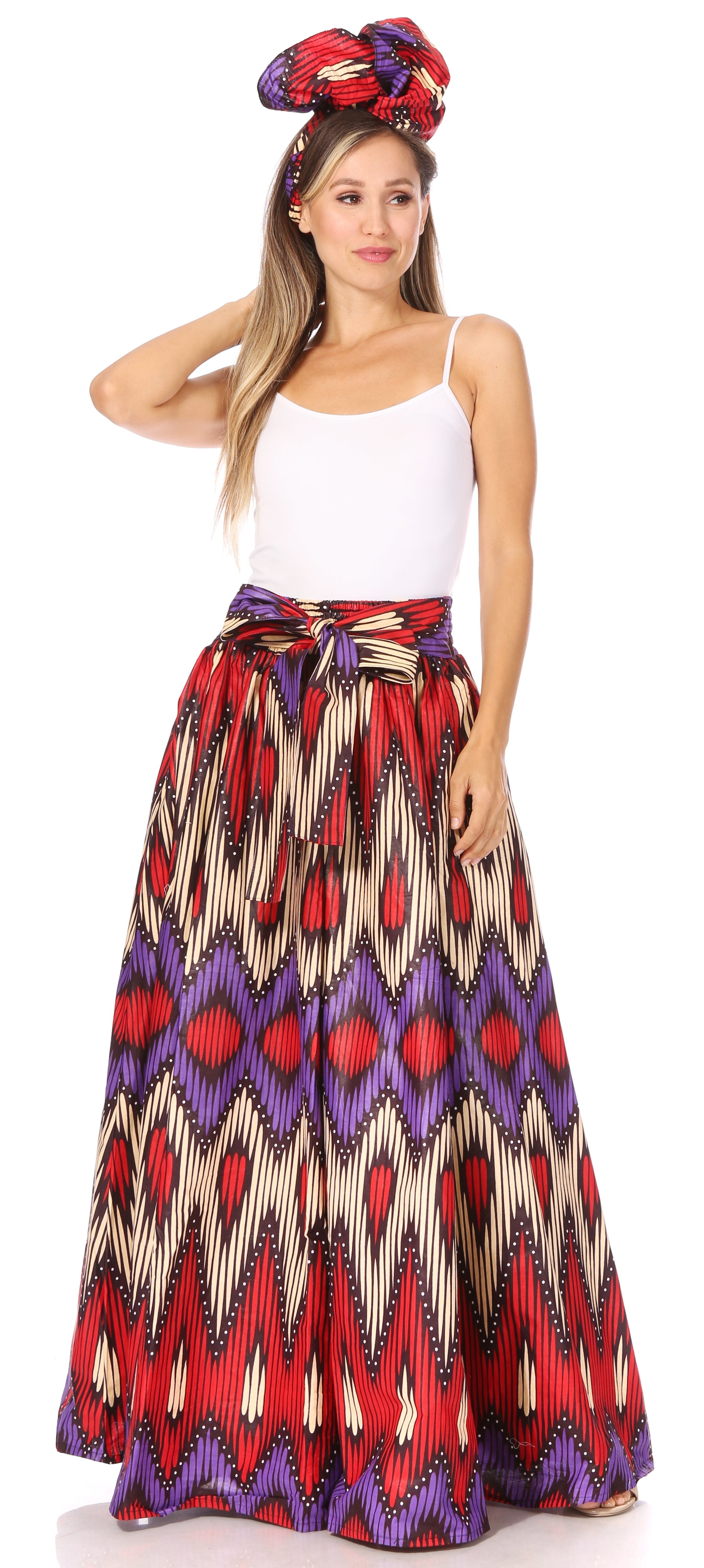 Sakkas Asma's Second Convertible Traditional Wax Print Maxi Skirt with Adjustable Straps - Buy One, Get One 50% Off