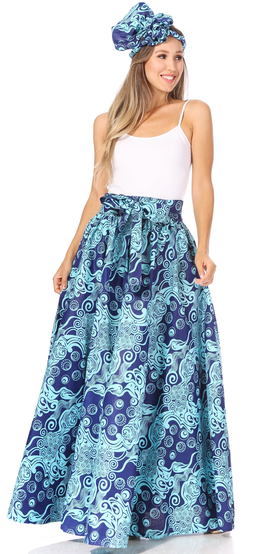 Sakkas Asma's Second Convertible Traditional Wax Print Maxi Skirt with Adjustable Straps - Buy One, Get One 50% Off