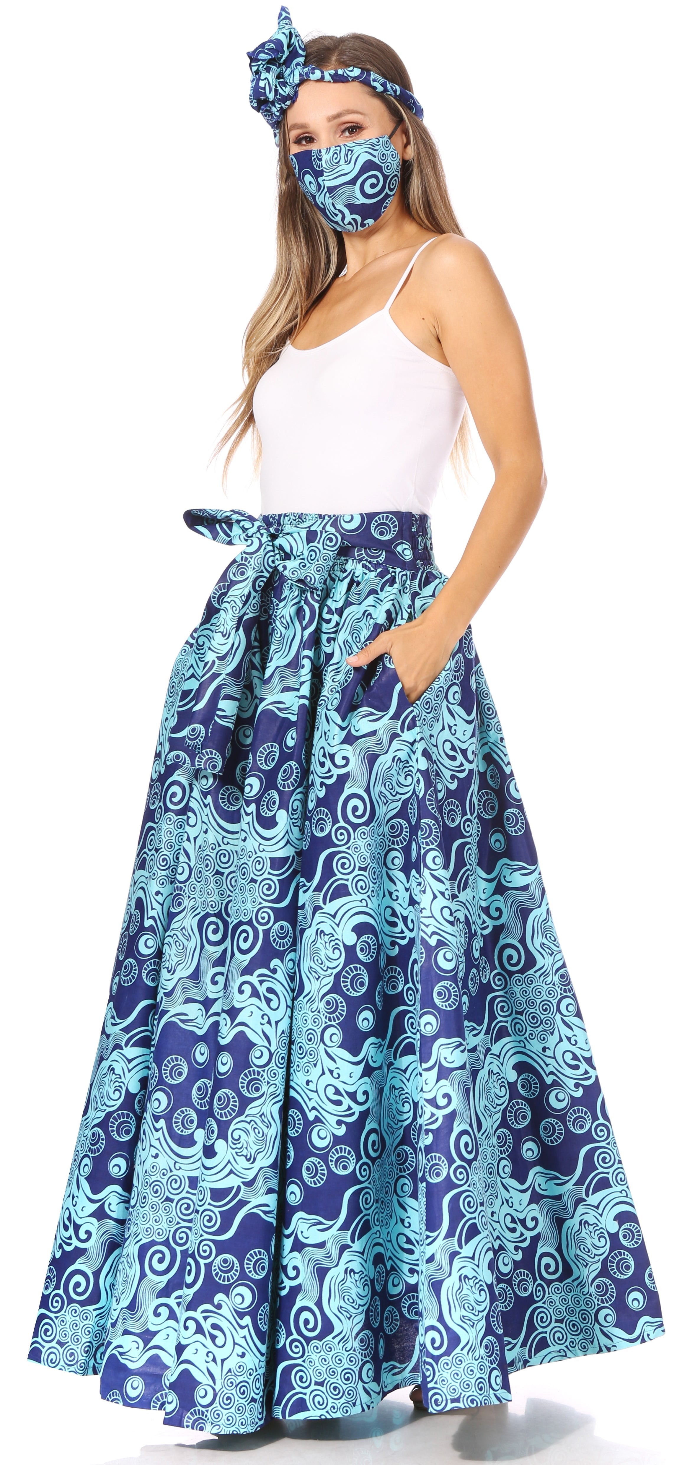 Sakkas Asma's Second Convertible Traditional Wax Print Maxi Skirt with Adjustable Straps - Buy One, Get One 50% Off