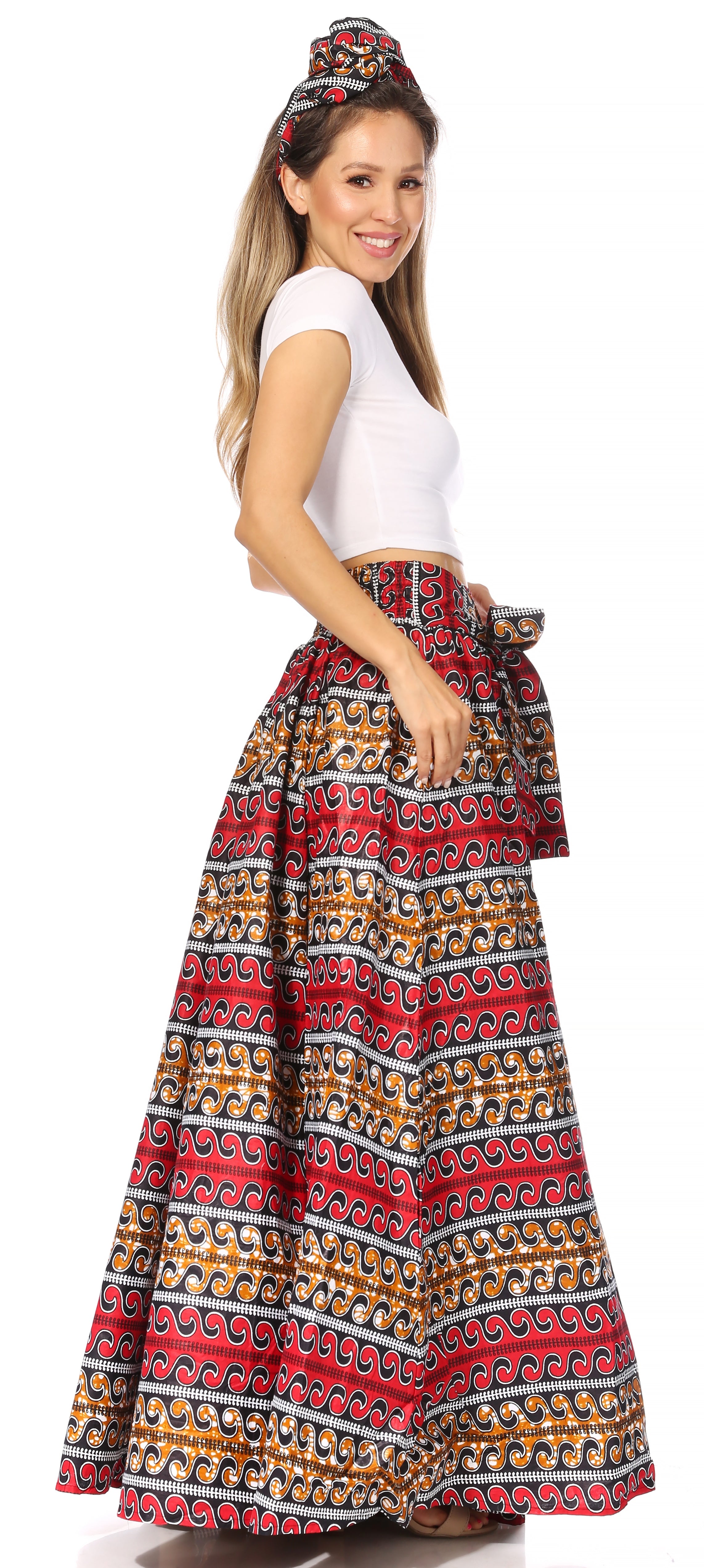 Sakkas Asma's Second Convertible Traditional Wax Print Maxi Skirt with Adjustable Straps - Buy One, Get One 50% Off