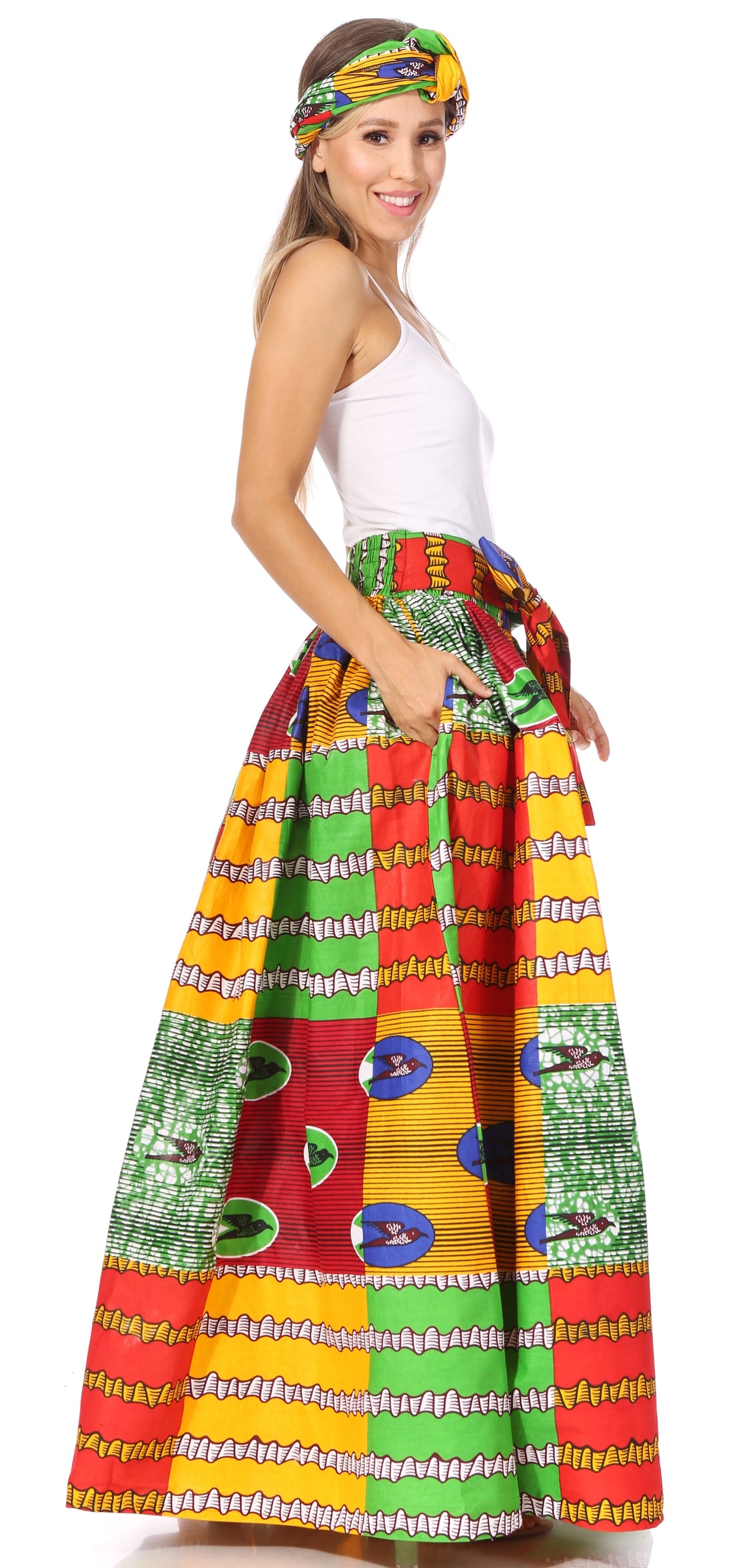 Sakkas Asma's Second Convertible Traditional Wax Print Maxi Skirt with Adjustable Straps - Buy One, Get One 50% Off