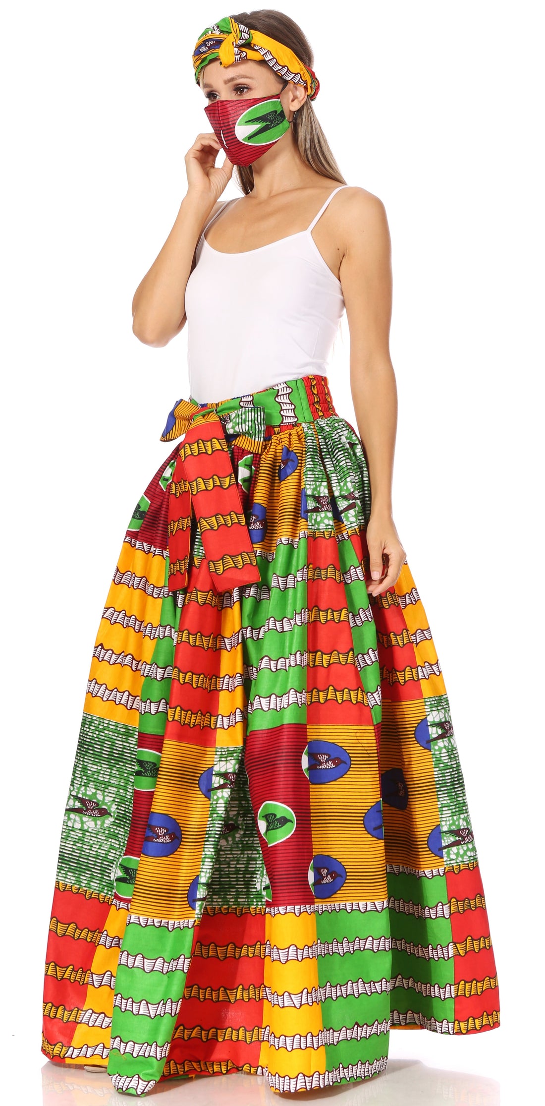 Sakkas Asma's Second Convertible Traditional Wax Print Maxi Skirt with Adjustable Straps - Buy One, Get One 50% Off