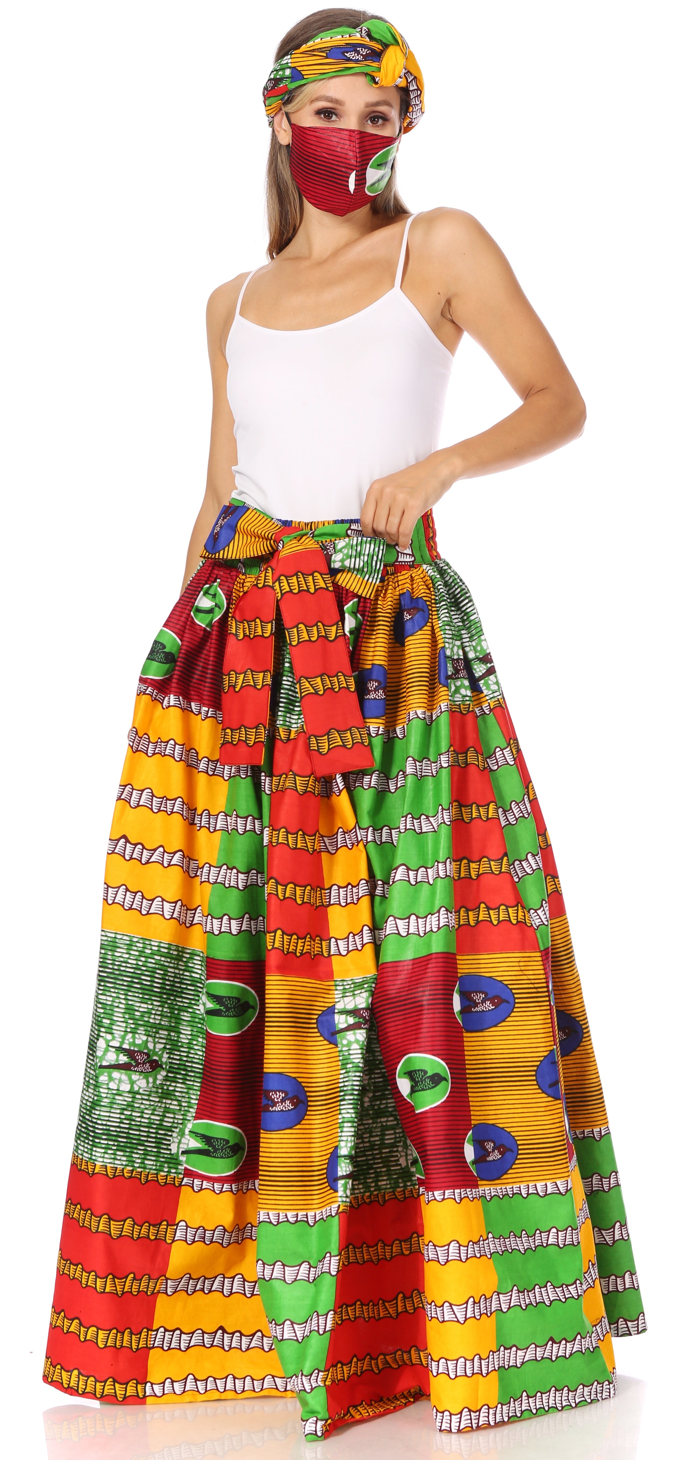 Sakkas Asma's Second Convertible Traditional Wax Print Maxi Skirt with Adjustable Straps - Buy One, Get One 50% Off