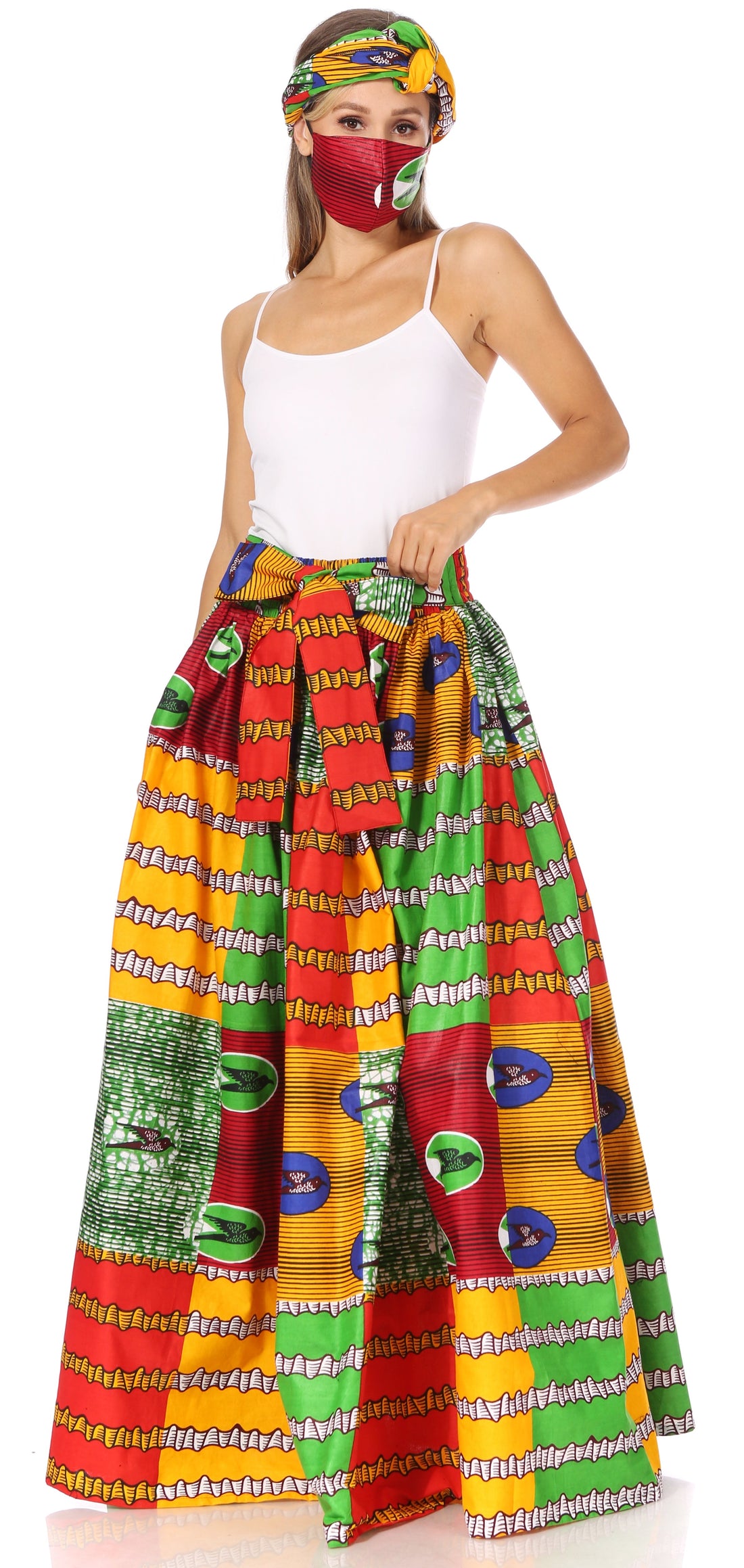 Sakkas Asma's Second Convertible Traditional Wax Print Maxi Skirt with Adjustable Straps - Buy One, Get One 50% Off