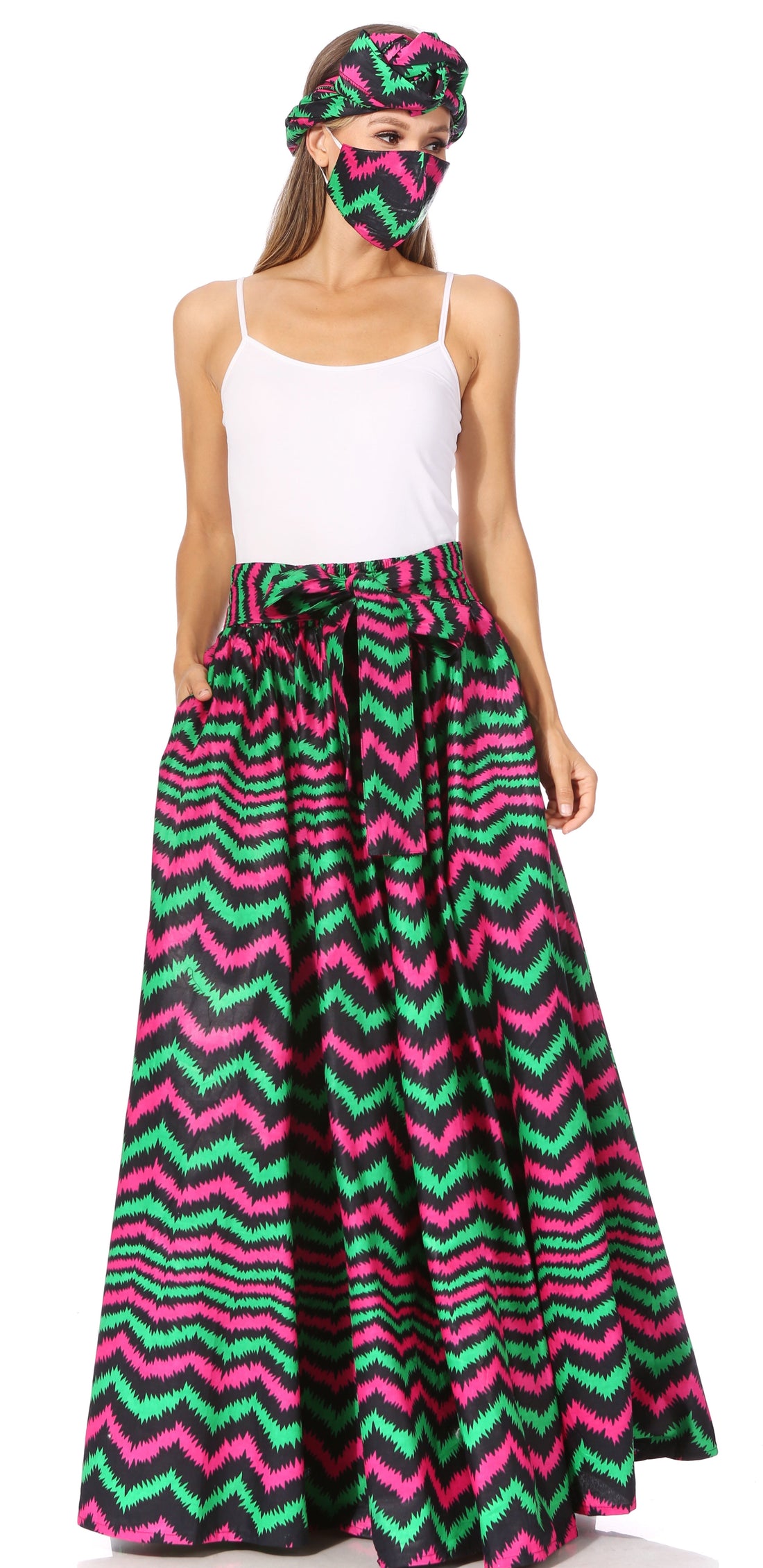 Sakkas Asma's Second Convertible Traditional Wax Print Maxi Skirt with Adjustable Straps - Buy One, Get One 50% Off
