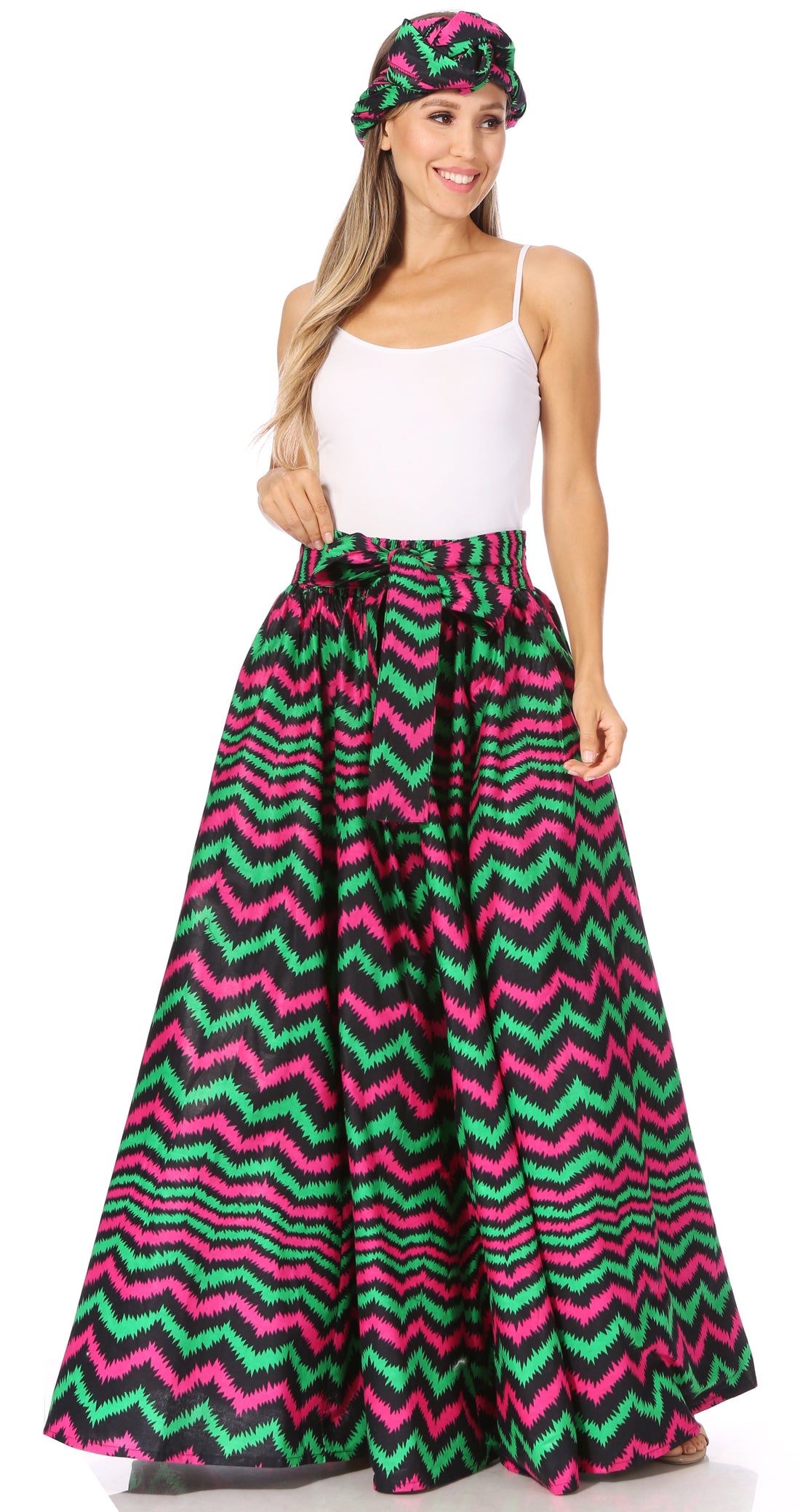 Sakkas Asma's Second Convertible Traditional Wax Print Maxi Skirt with Adjustable Straps - Buy One, Get One 50% Off