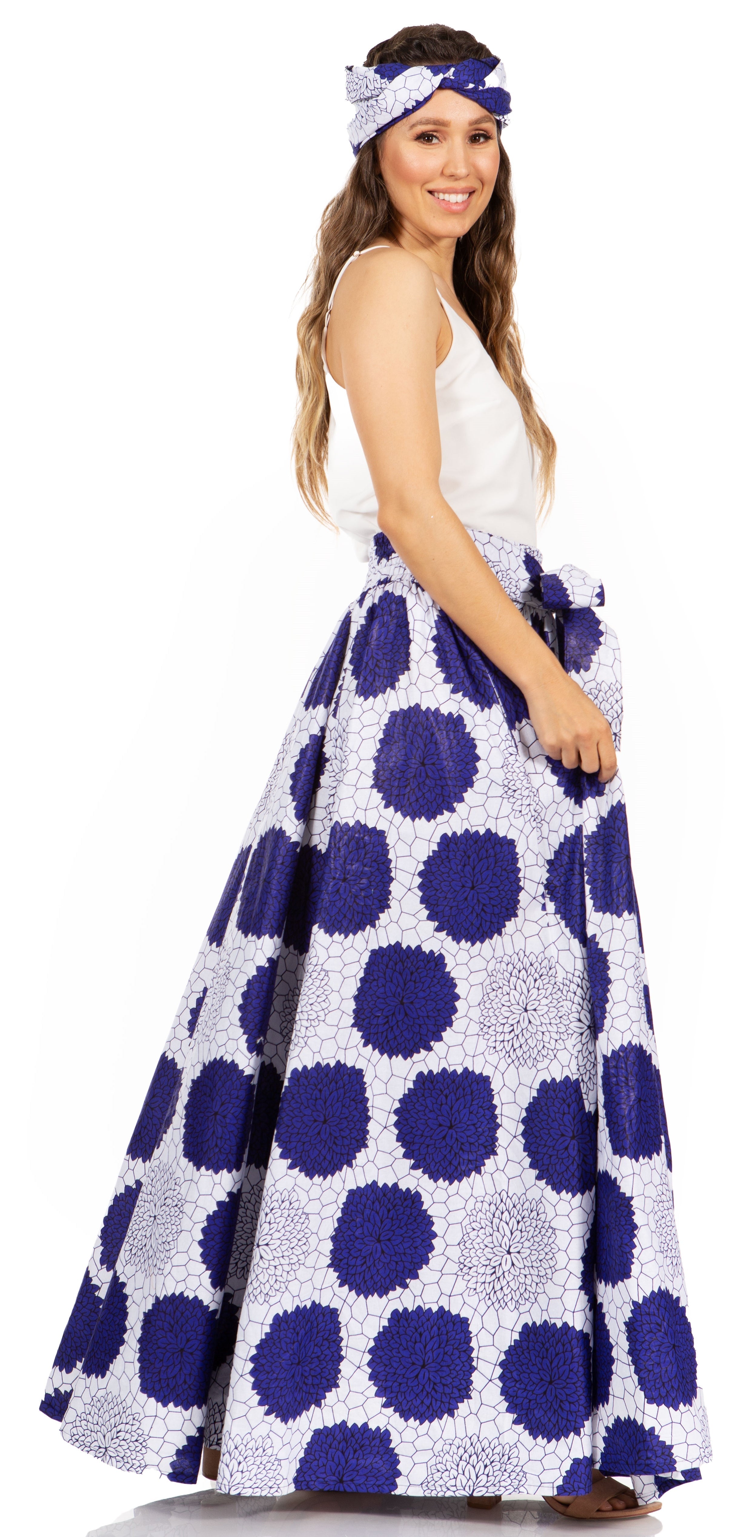 Sakkas Asma's Second Convertible Traditional Wax Print Maxi Skirt with Adjustable Straps - Buy One, Get One 50% Off