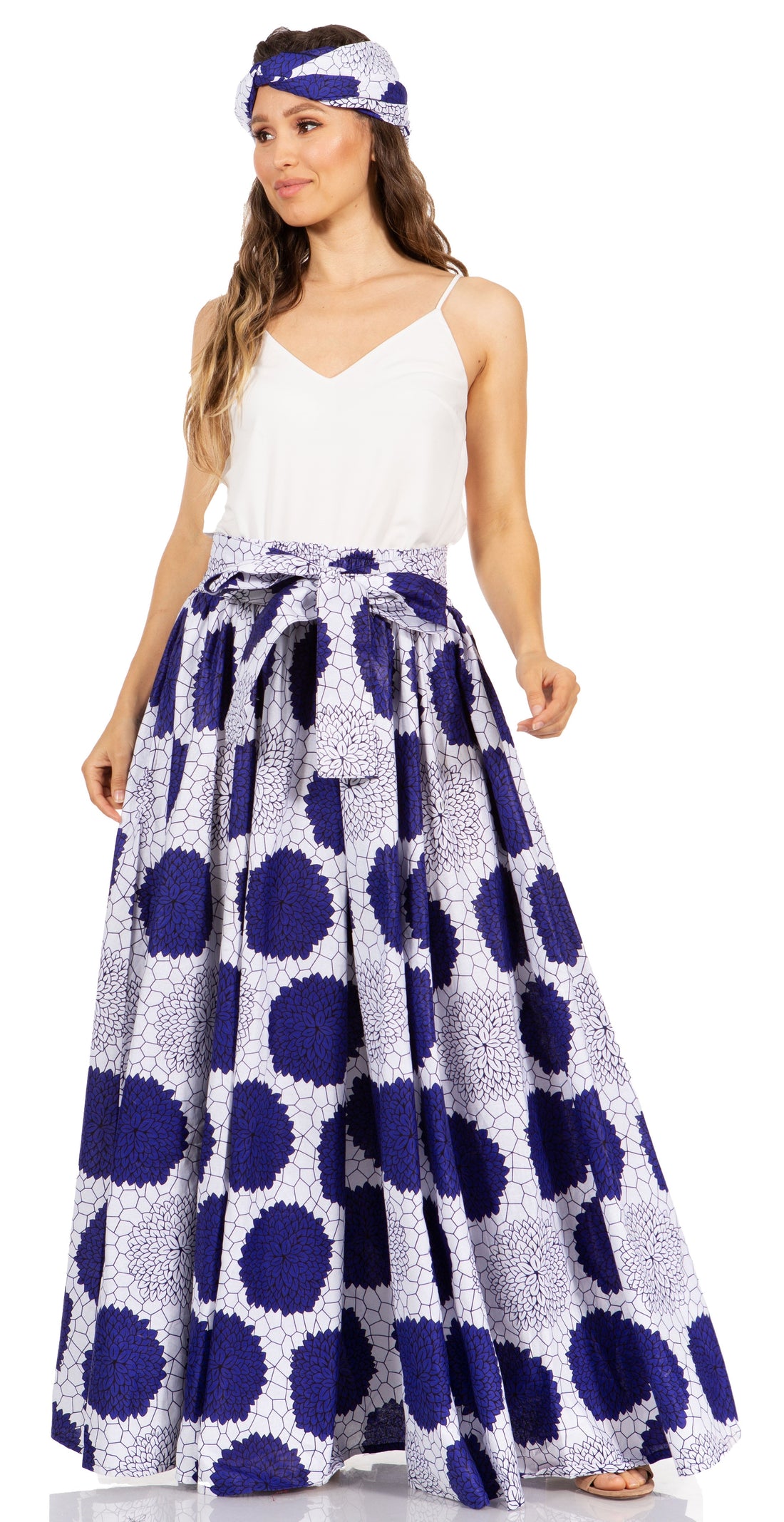 Sakkas Asma's Second Convertible Traditional Wax Print Maxi Skirt with Adjustable Straps - Buy One, Get One 50% Off