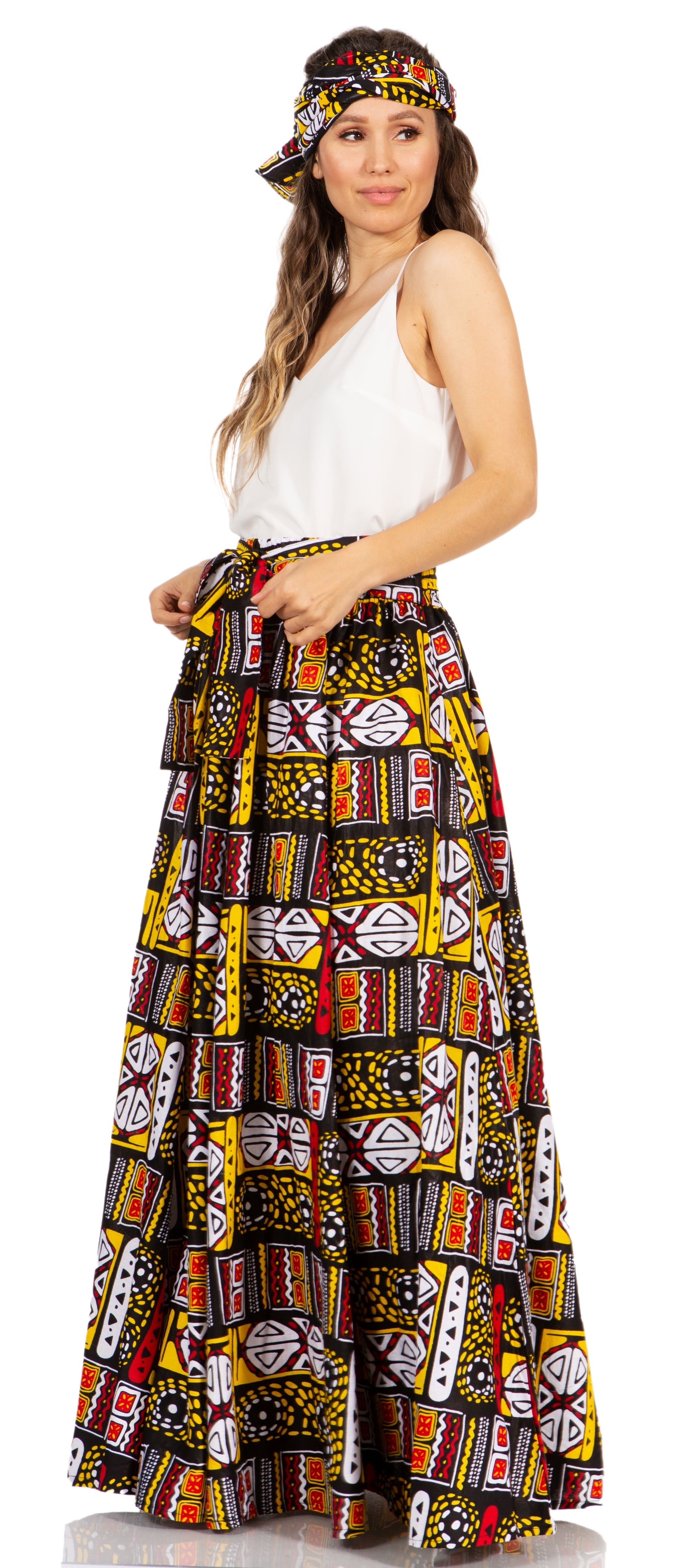 Sakkas Asma's Second Convertible Traditional Wax Print Maxi Skirt with Adjustable Straps - Buy One, Get One 50% Off