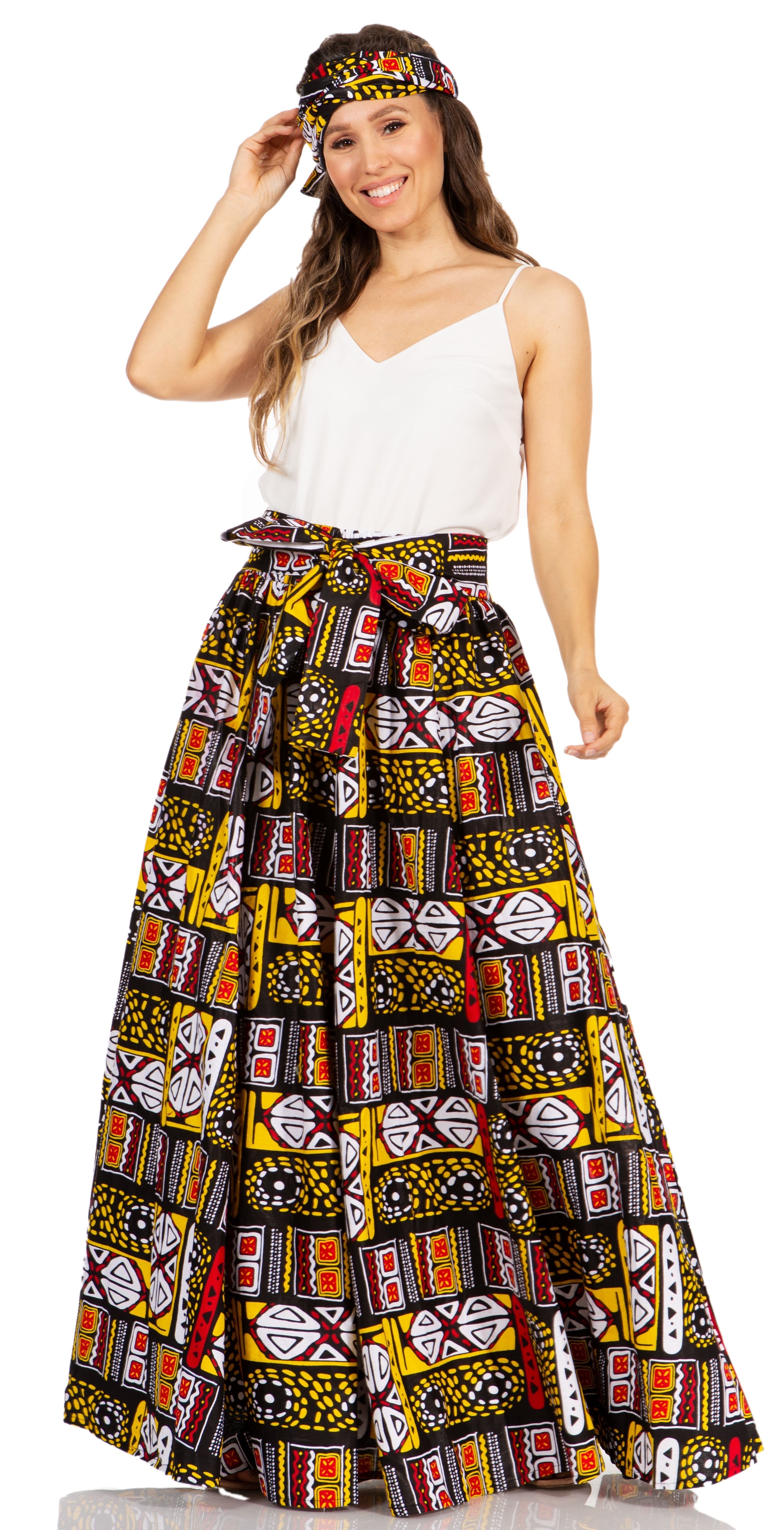 Sakkas Asma's Second Convertible Traditional Wax Print Maxi Skirt with Adjustable Straps - Buy One, Get One 50% Off