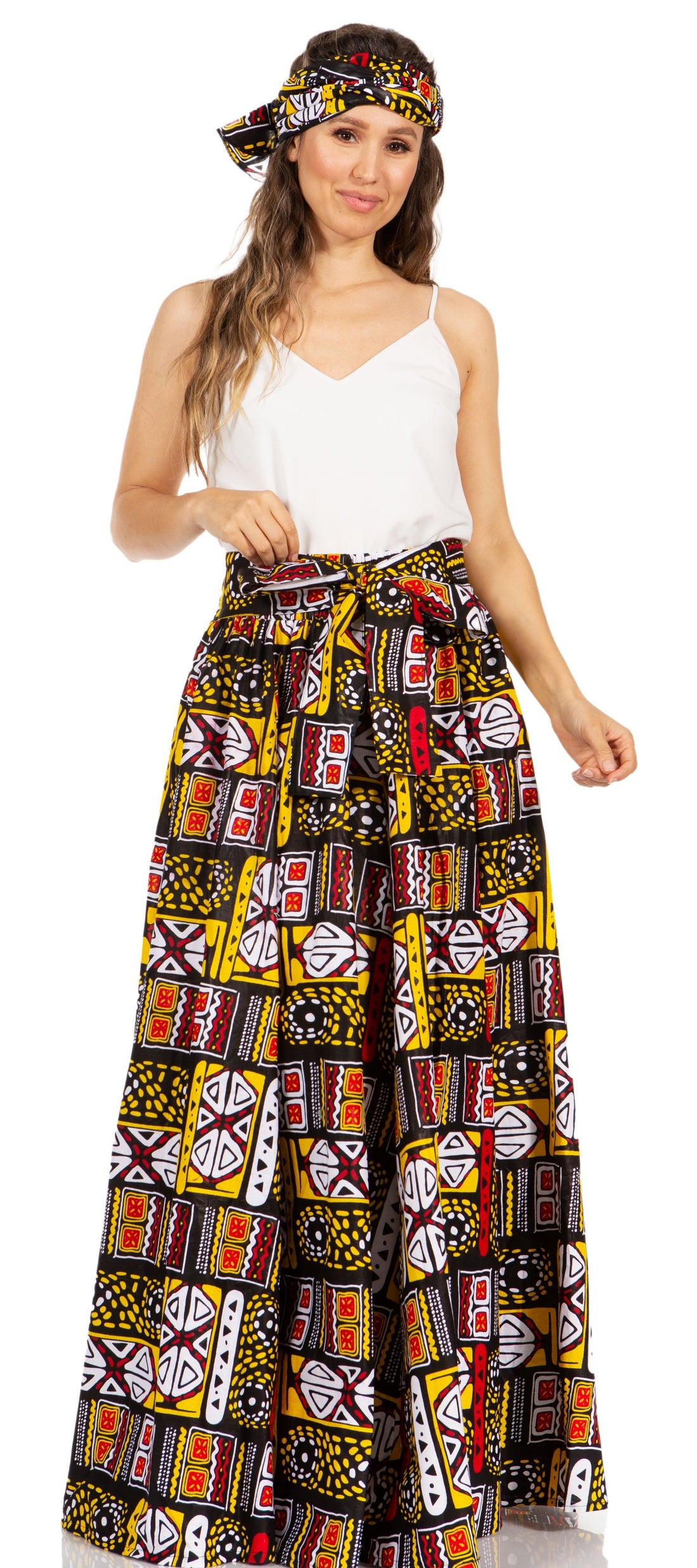 Sakkas Asma's Second Convertible Traditional Wax Print Maxi Skirt with Adjustable Straps - Buy One, Get One 50% Off