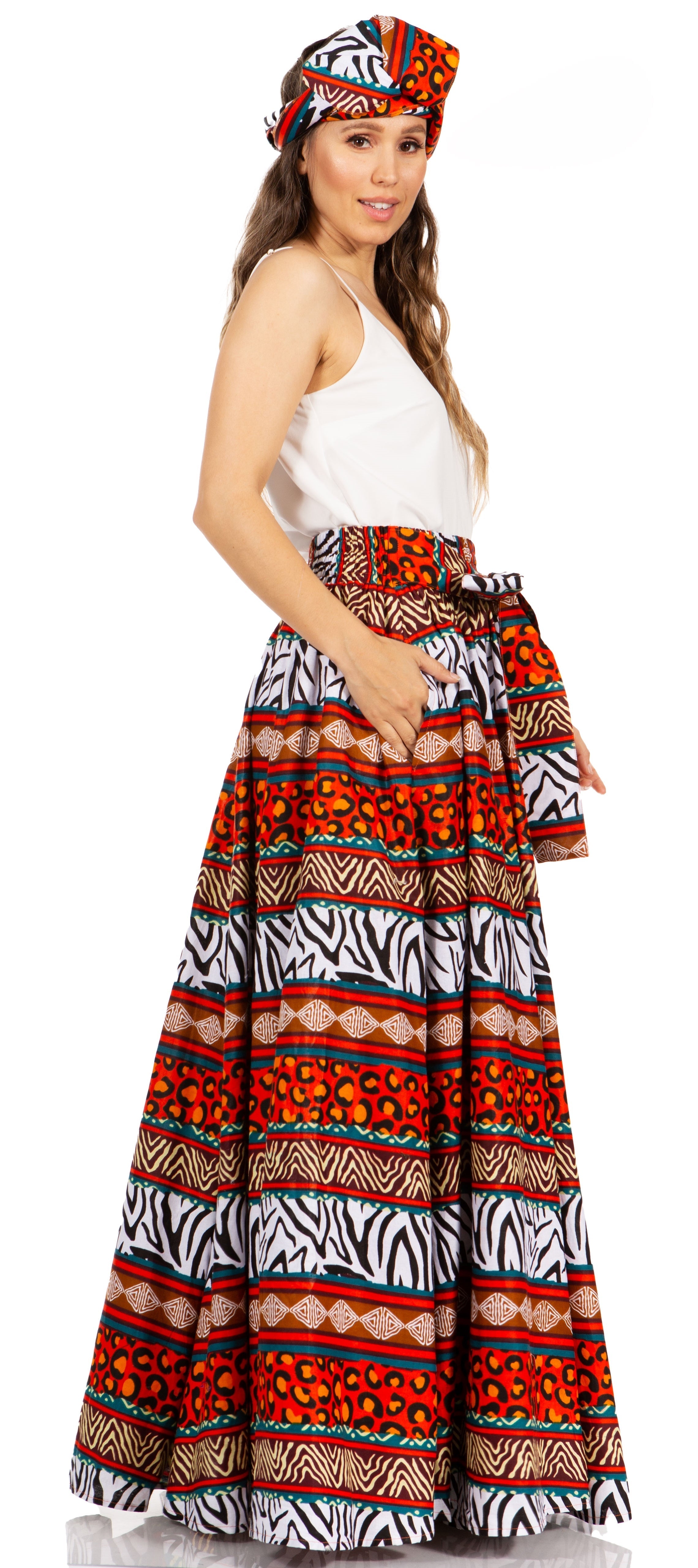 Sakkas Asma's Second Convertible Traditional Wax Print Maxi Skirt with Adjustable Straps - Buy One, Get One 50% Off