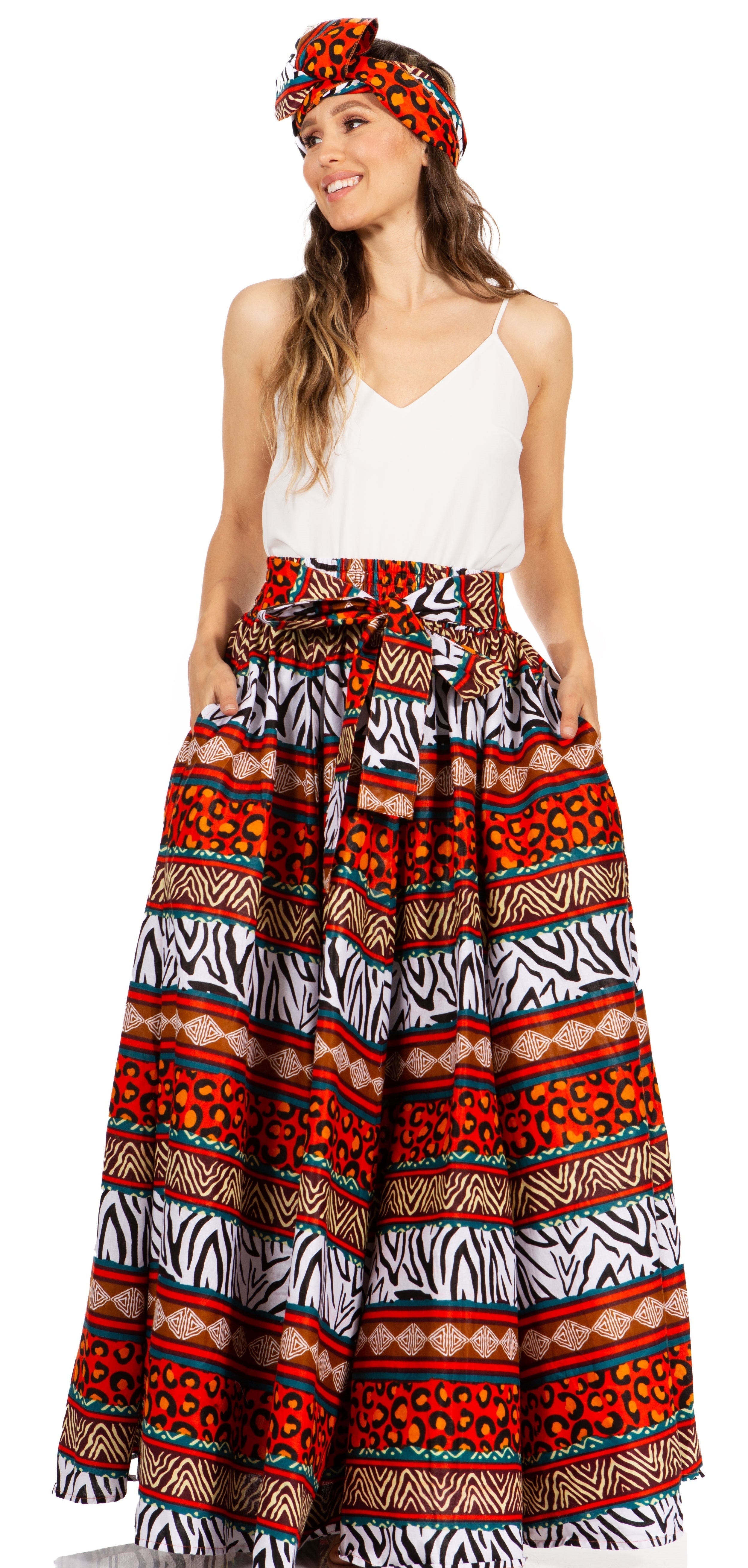 Sakkas Asma's Second Convertible Traditional Wax Print Maxi Skirt with Adjustable Straps - Buy One, Get One 50% Off