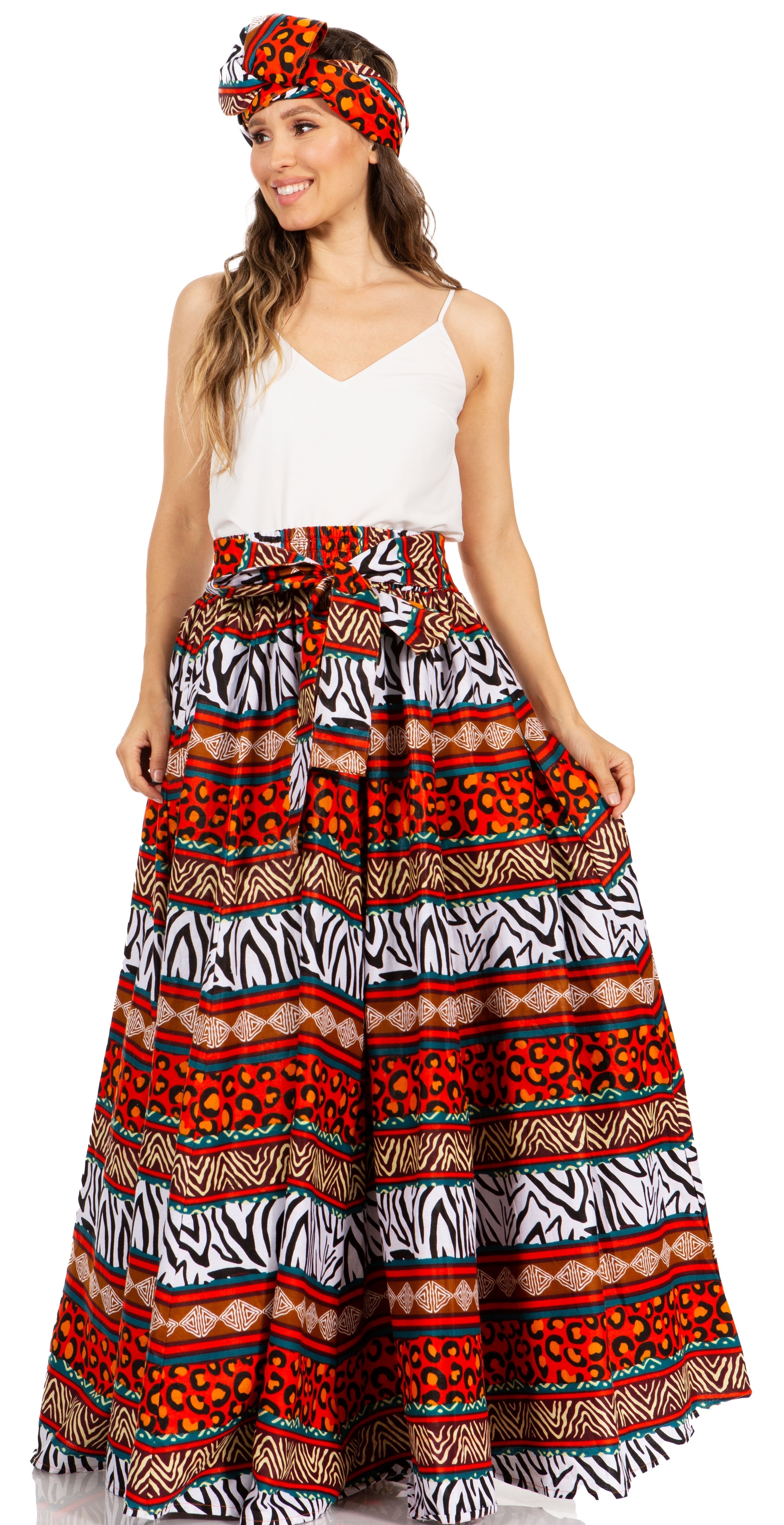 Sakkas Asma's Second Convertible Traditional Wax Print Maxi Skirt with Adjustable Straps - Buy One, Get One 50% Off