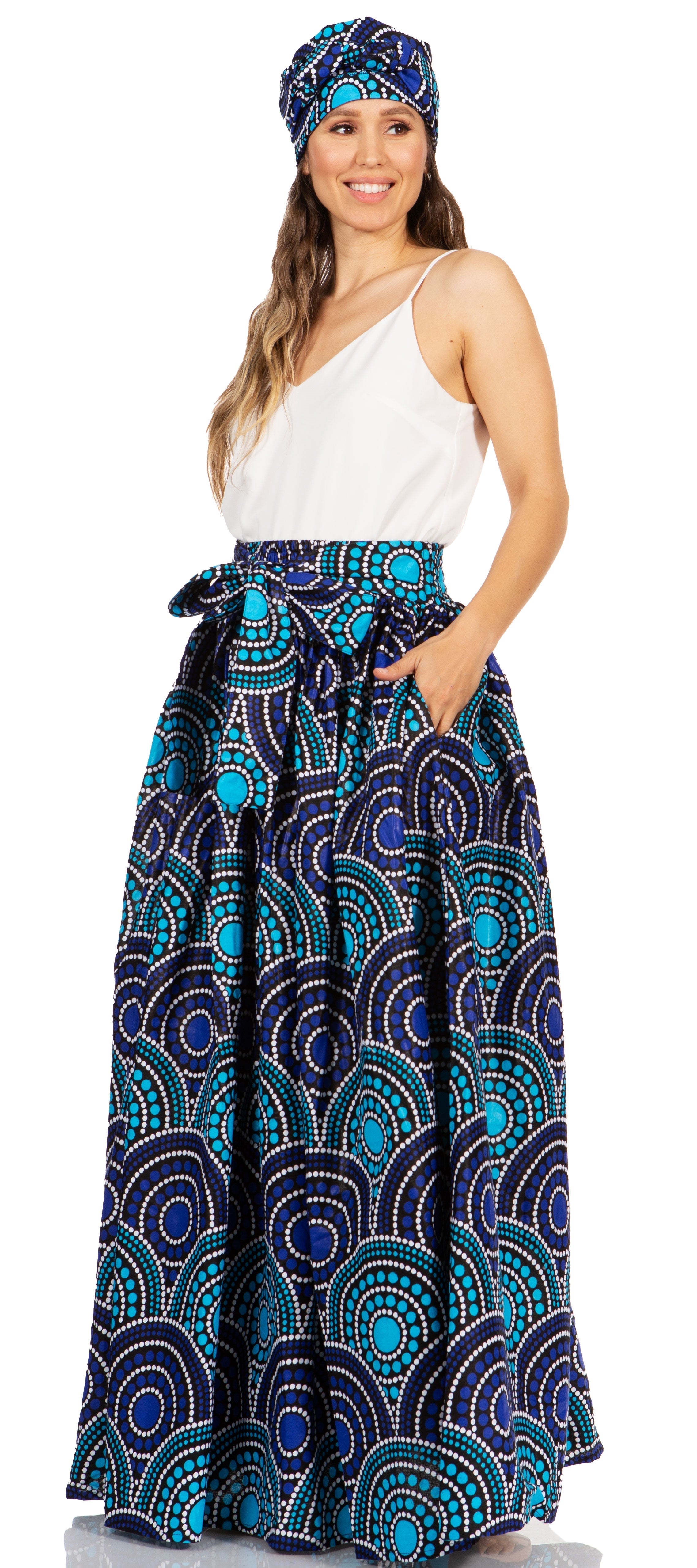 Sakkas Asma's Second Convertible Traditional Wax Print Maxi Skirt with Adjustable Straps - Buy One, Get One 50% Off