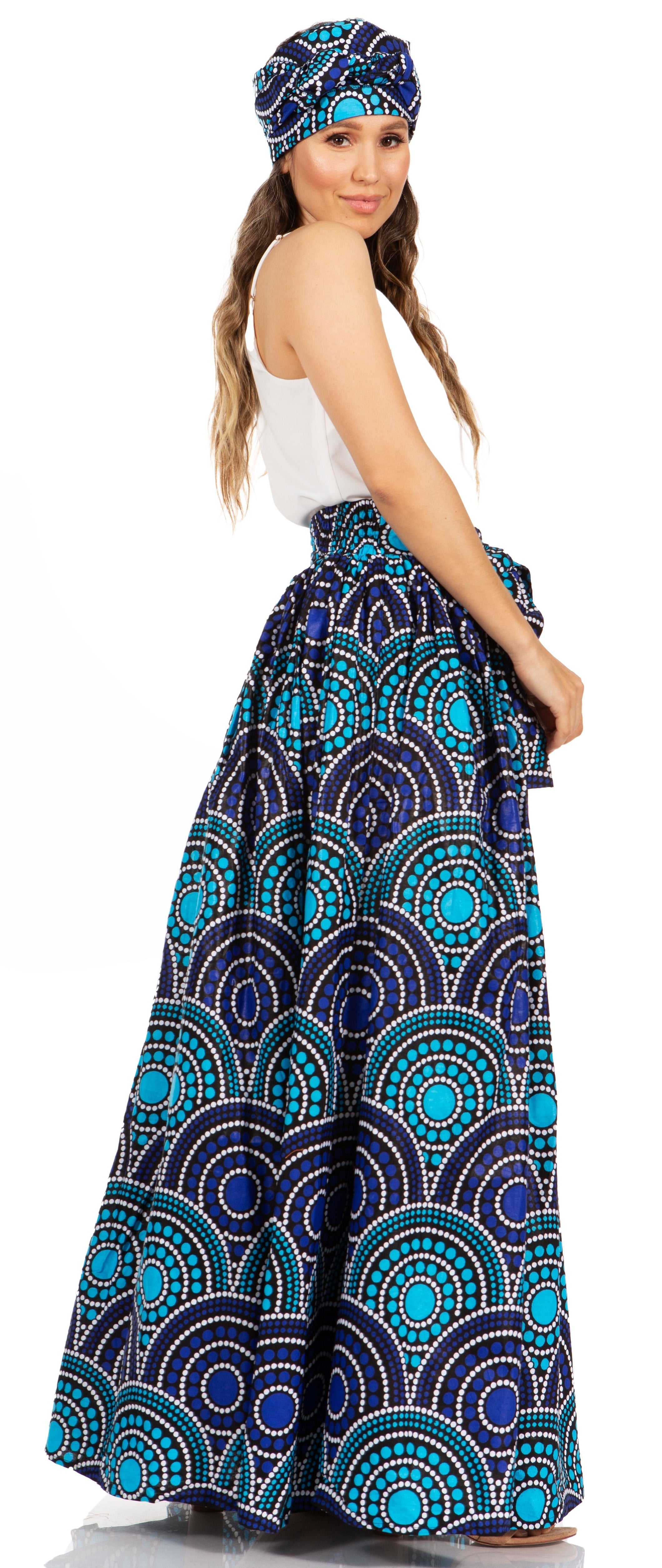 Sakkas Asma's Second Convertible Traditional Wax Print Maxi Skirt with Adjustable Straps - Buy One, Get One 50% Off