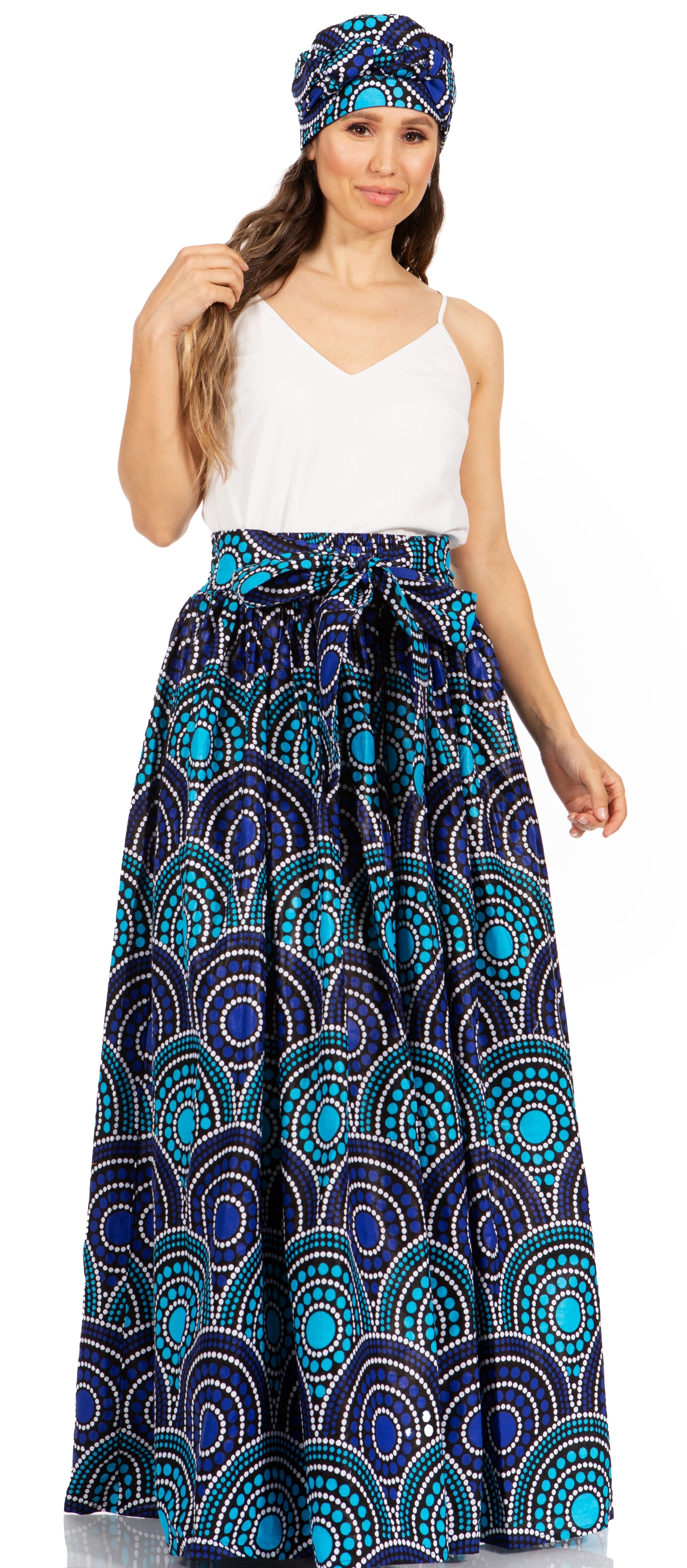 Sakkas Asma's Second Convertible Traditional Wax Print Maxi Skirt with Adjustable Straps - Buy One, Get One 50% Off