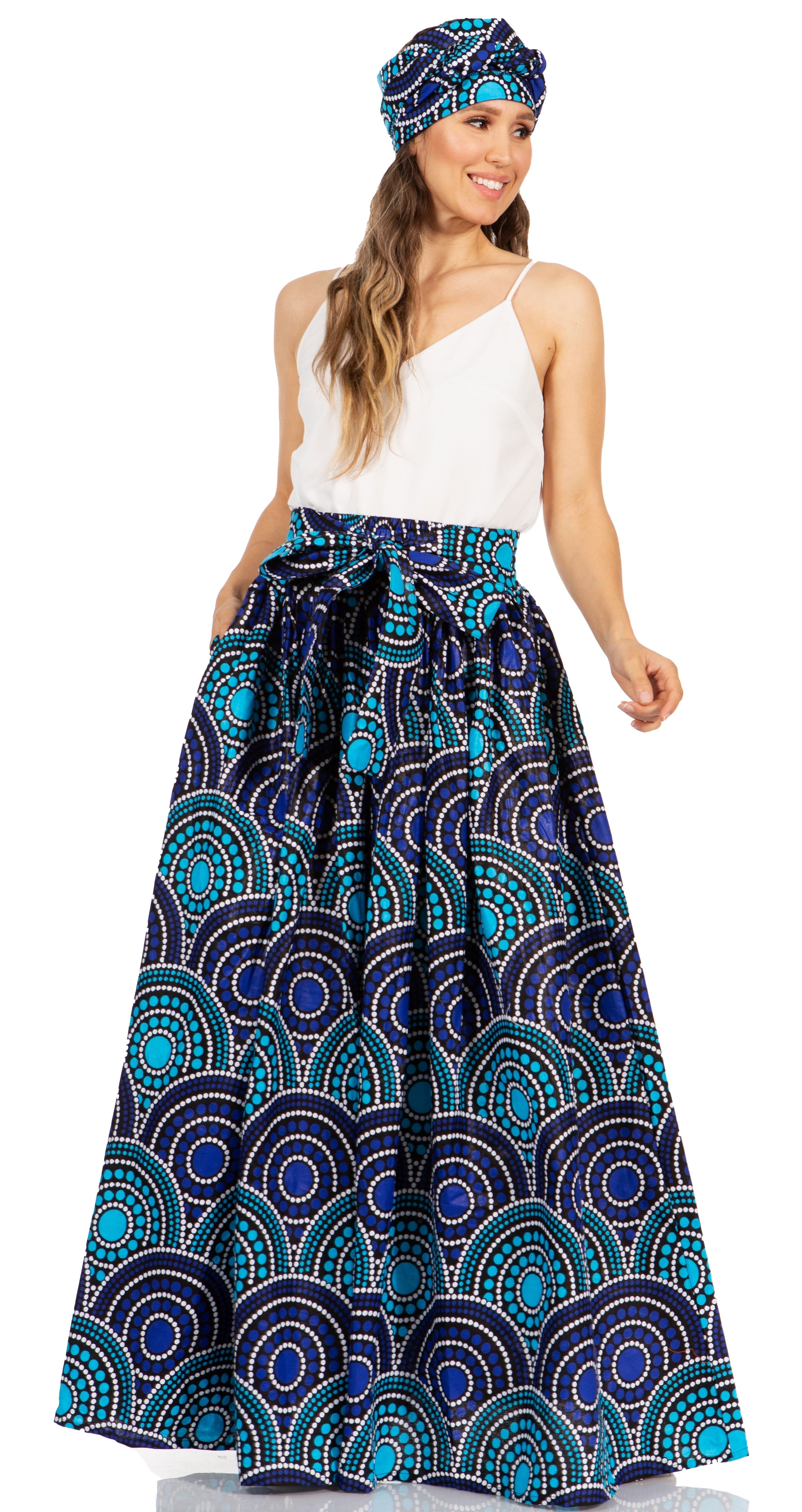 Sakkas Asma's Second Convertible Traditional Wax Print Maxi Skirt with Adjustable Straps - Buy One, Get One 50% Off